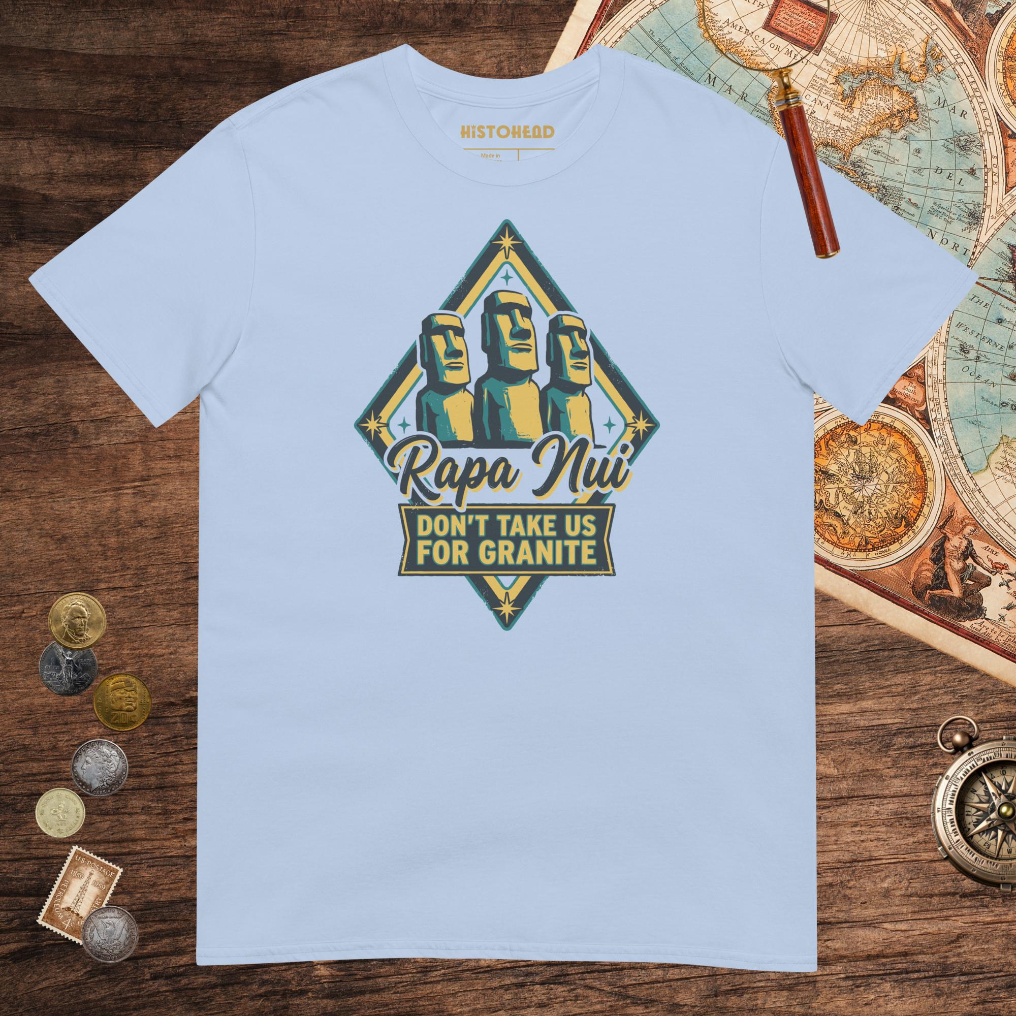 Light Blue Rapa Nui Moai Tee - history buff gift by HistoHead