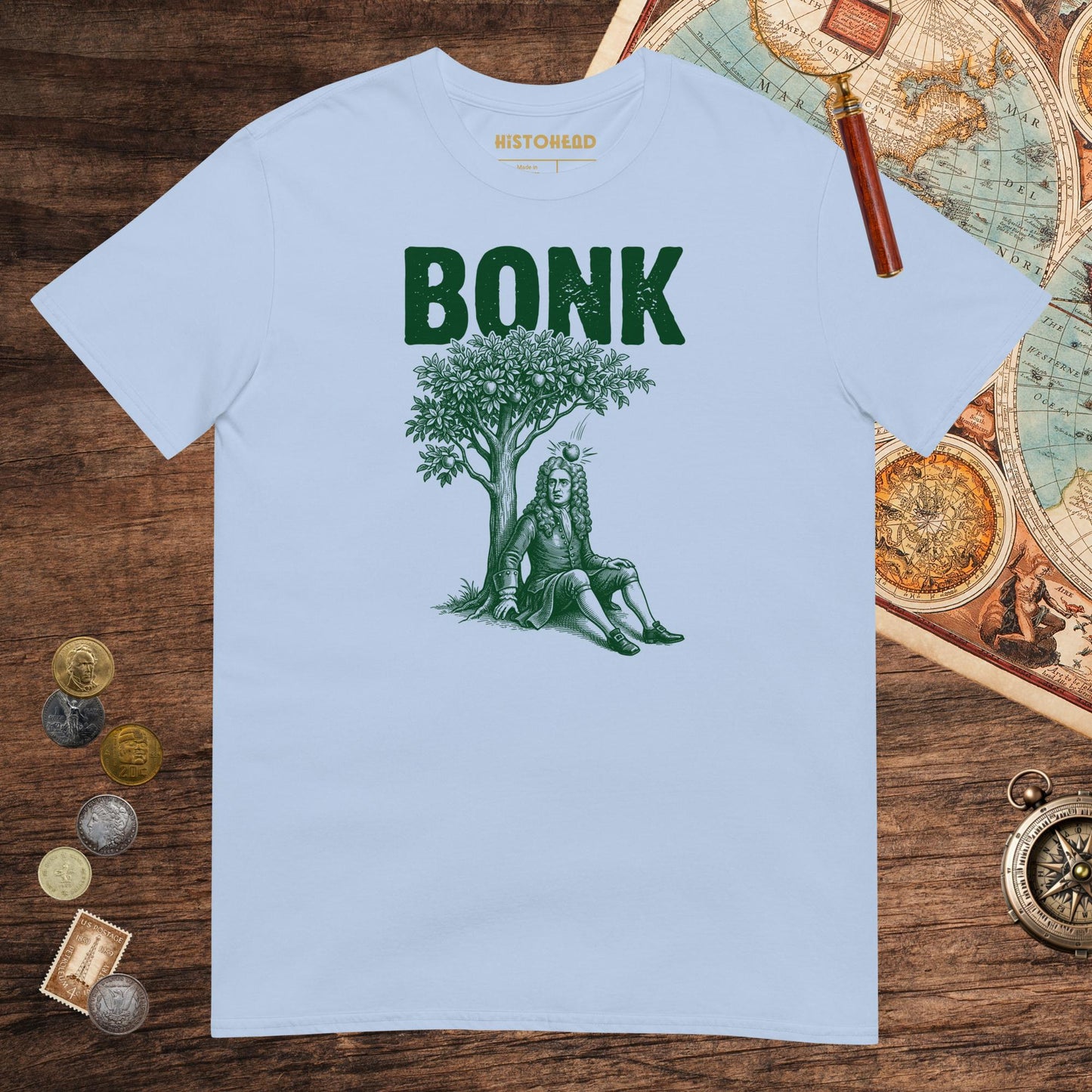 Light Blue Newton Bonk Tee - history buff gift by HistoHead