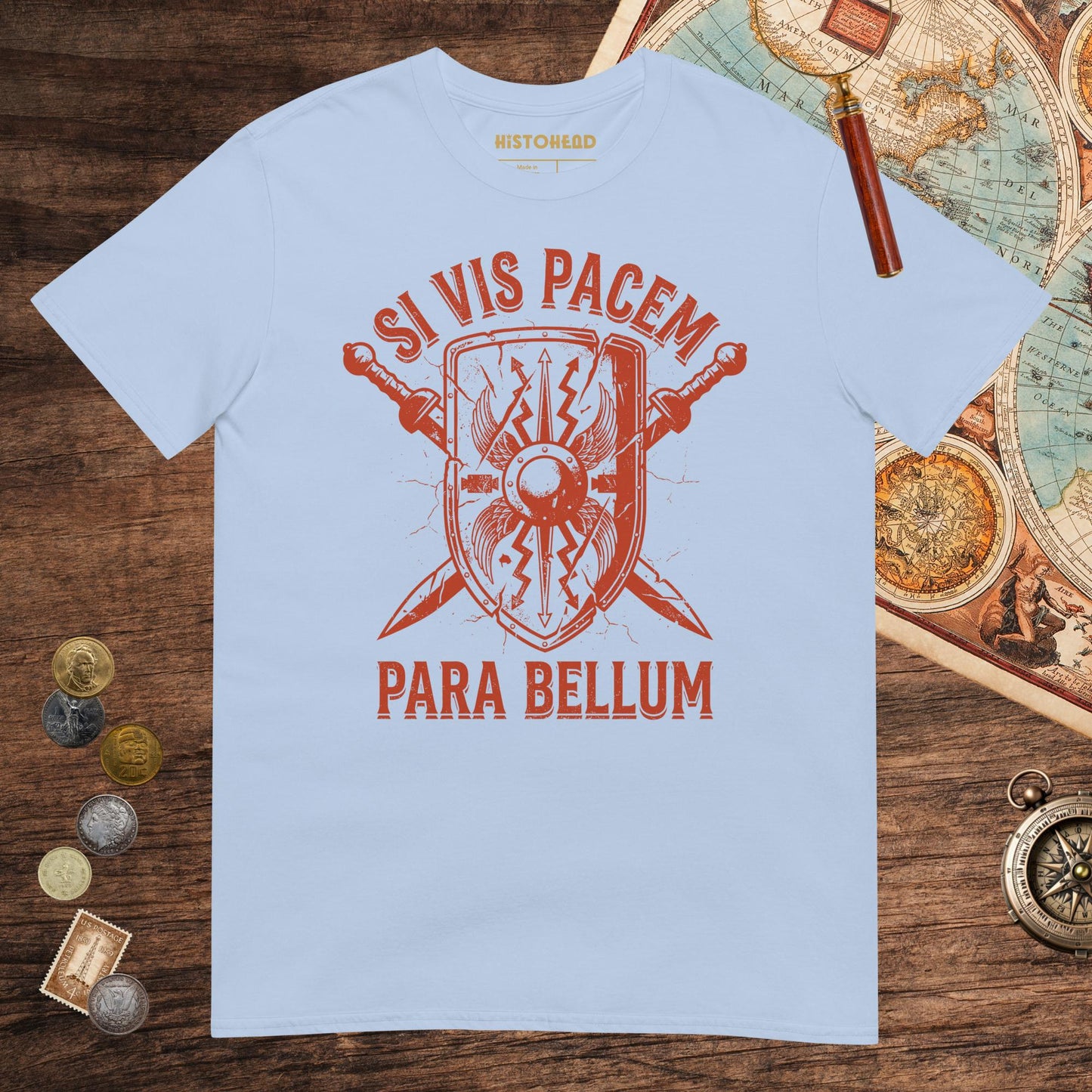 Light Blue Si Vis Pacem Para Bellum Scutum Tee - history buff gift by HistoHead