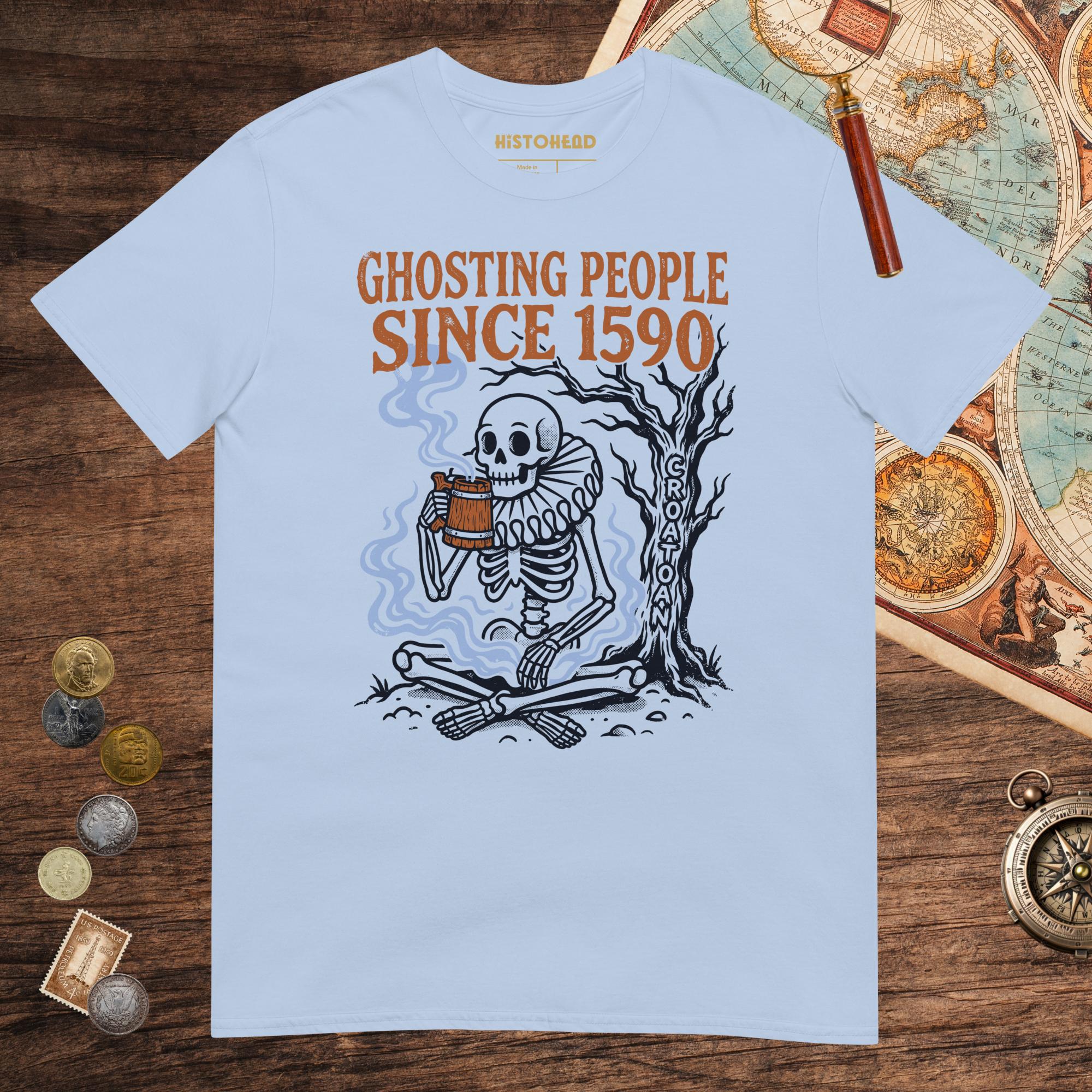 Light Blue Roanoke Colony Ghosting Since 1590 Tee - history buff gift by HistoHead