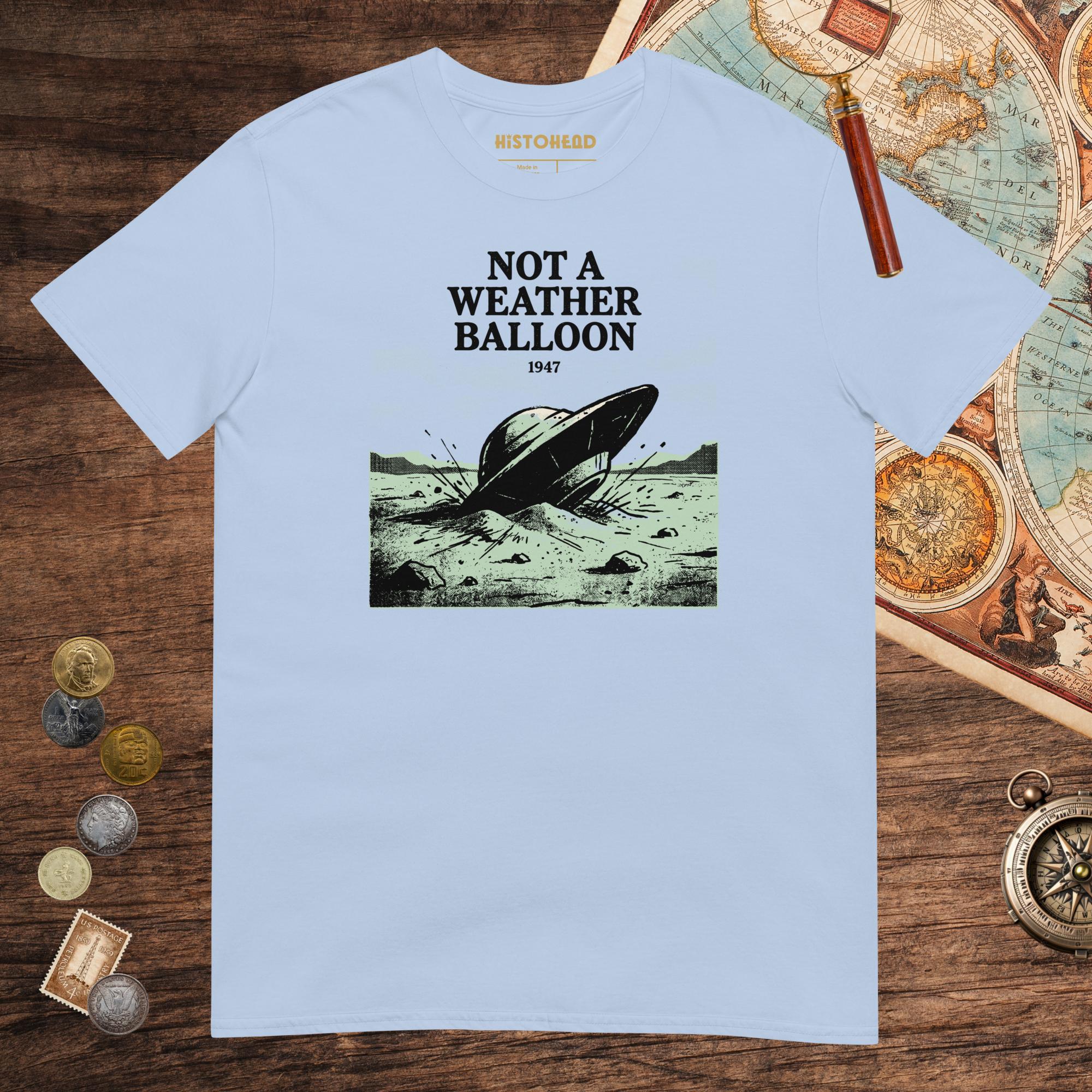 Light Blue Roswell Weather Balloon Tee - history buff gift by HistoHead