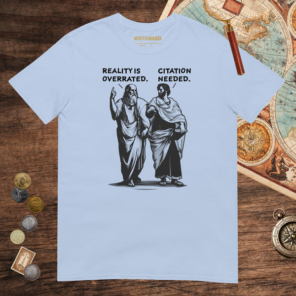 Light Blue Plato & Aristotle Debate Tee - history buff gift by HistoHead