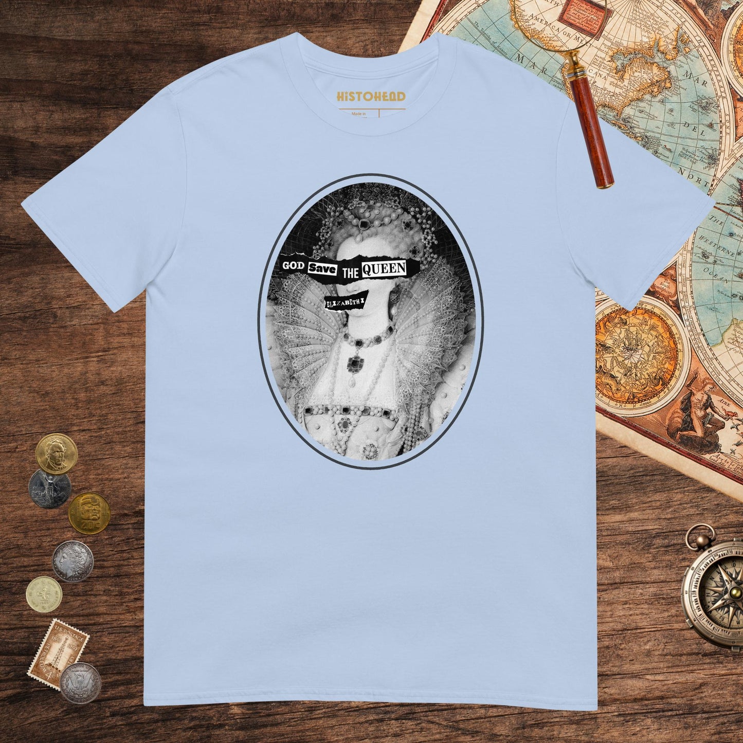 Light Blue God Save the Queen Elizabeth I Tee - history buff gift by HistoHead