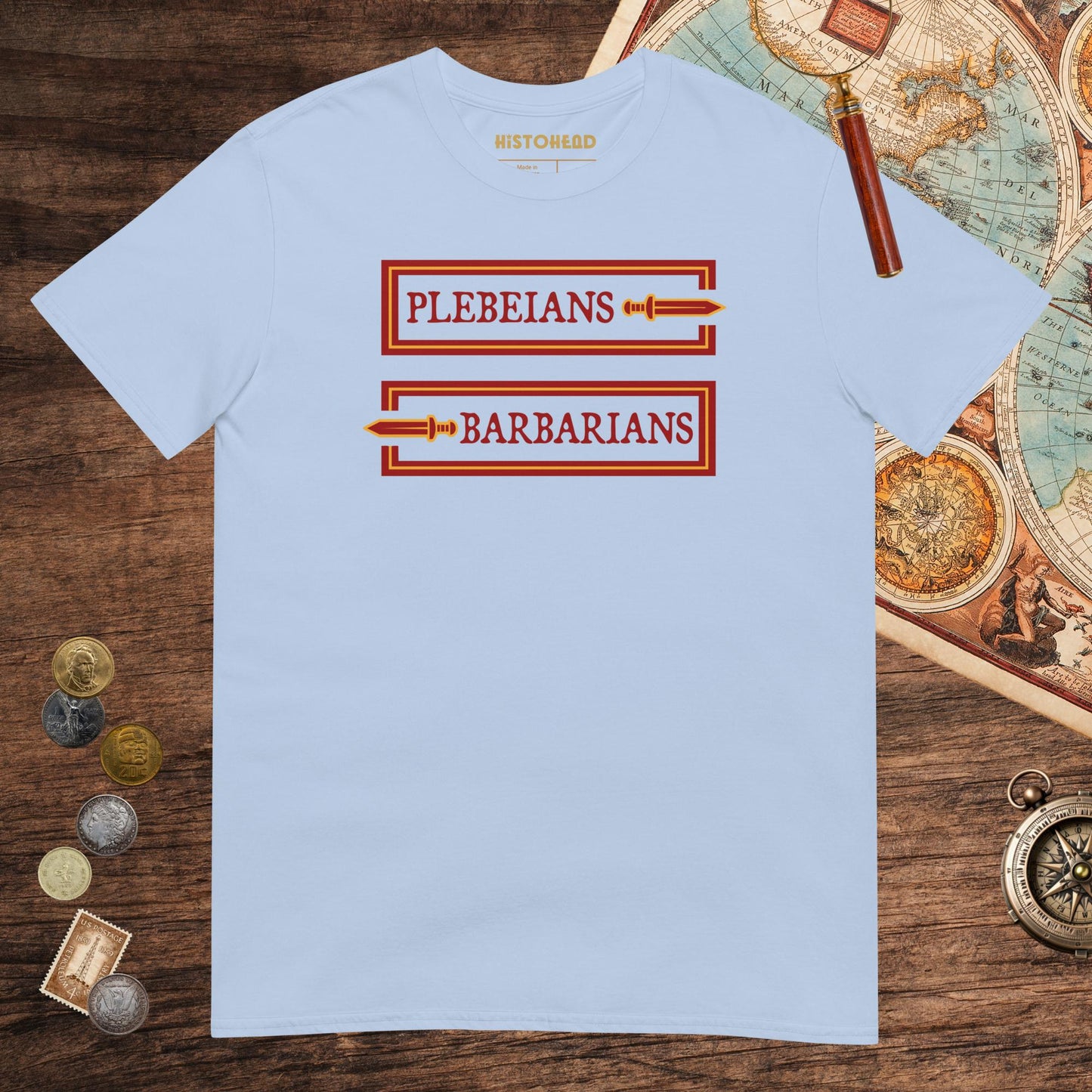 Light Blue Plebeians or Barbarians Tee - history buff gift by HistoHead
