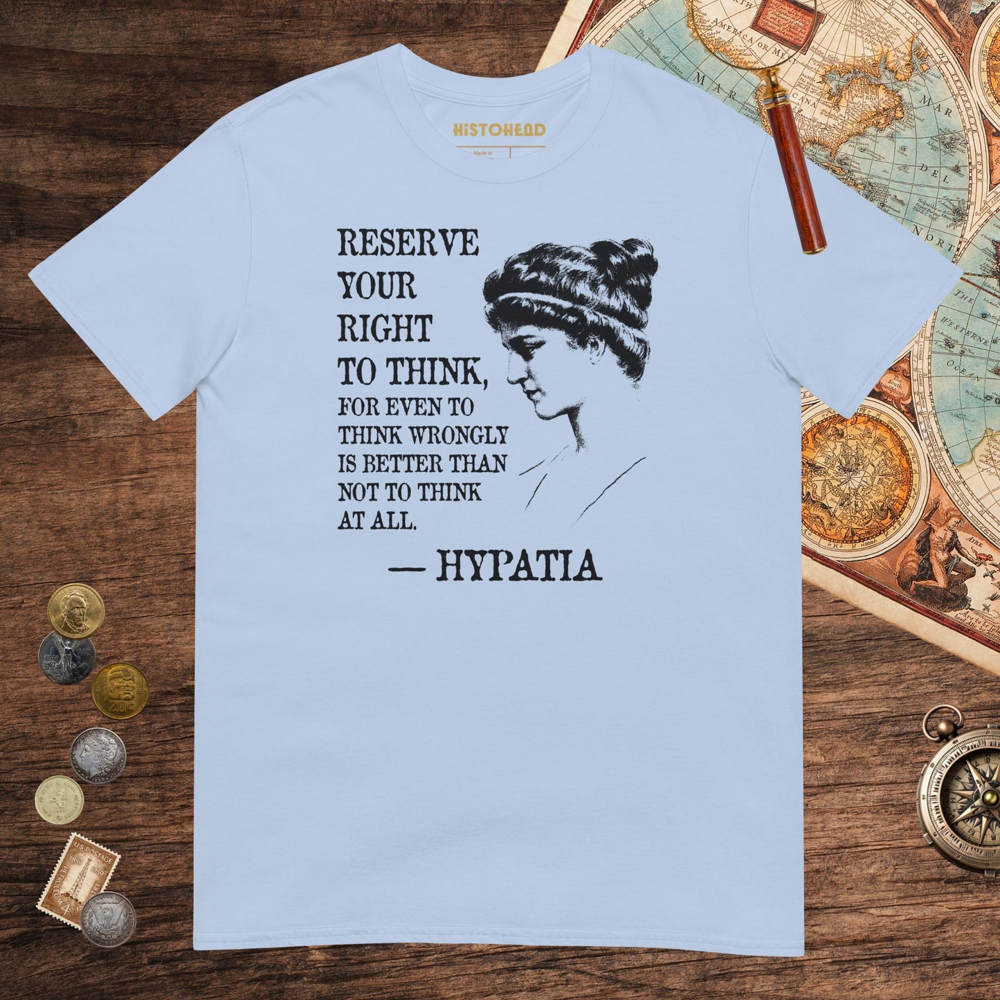 Light Blue Hypatia Quote Tee - history buff gift by HistoHead
