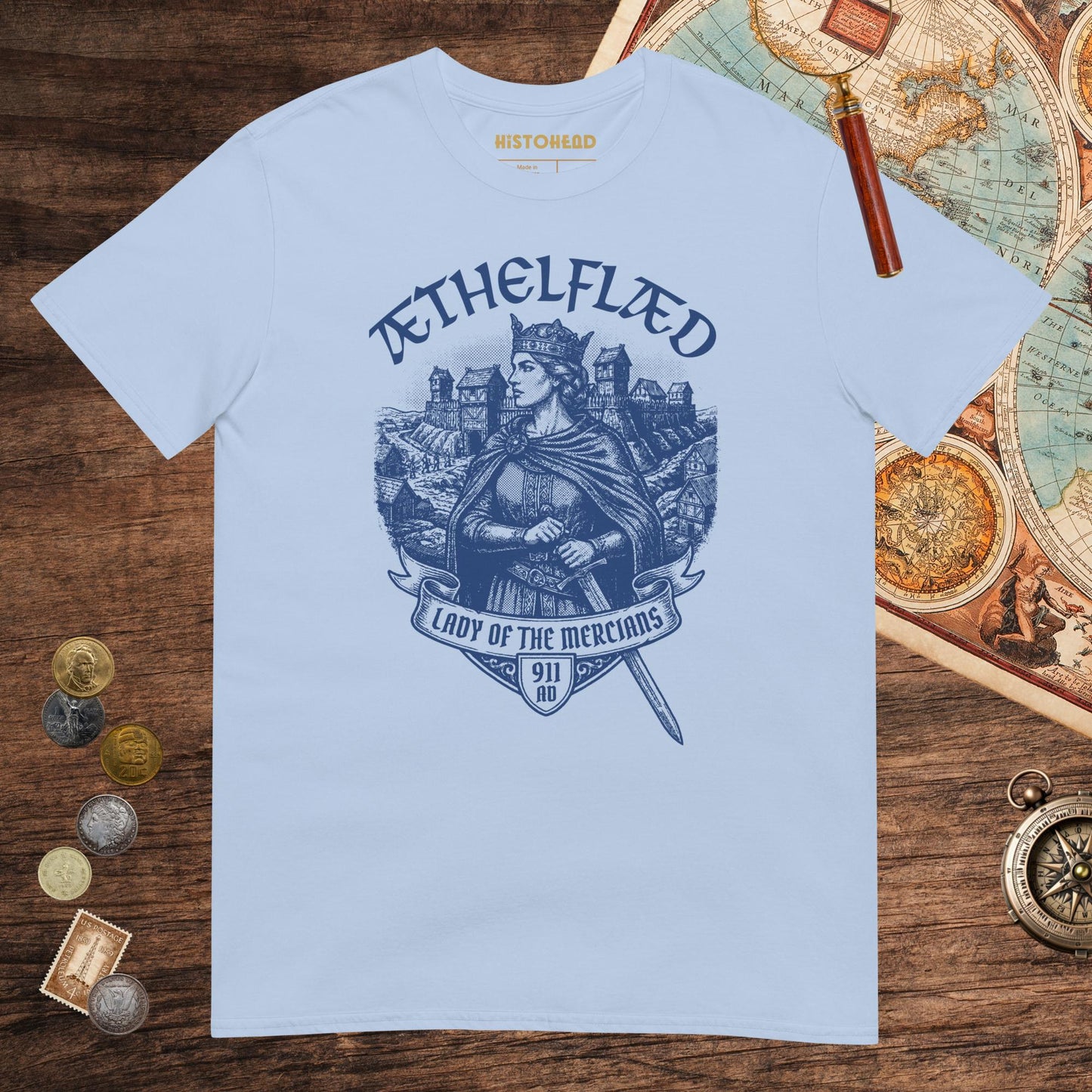 Light Blue Æthelflæd Lady of the Mercians Tee - history buff gift by HistoHead