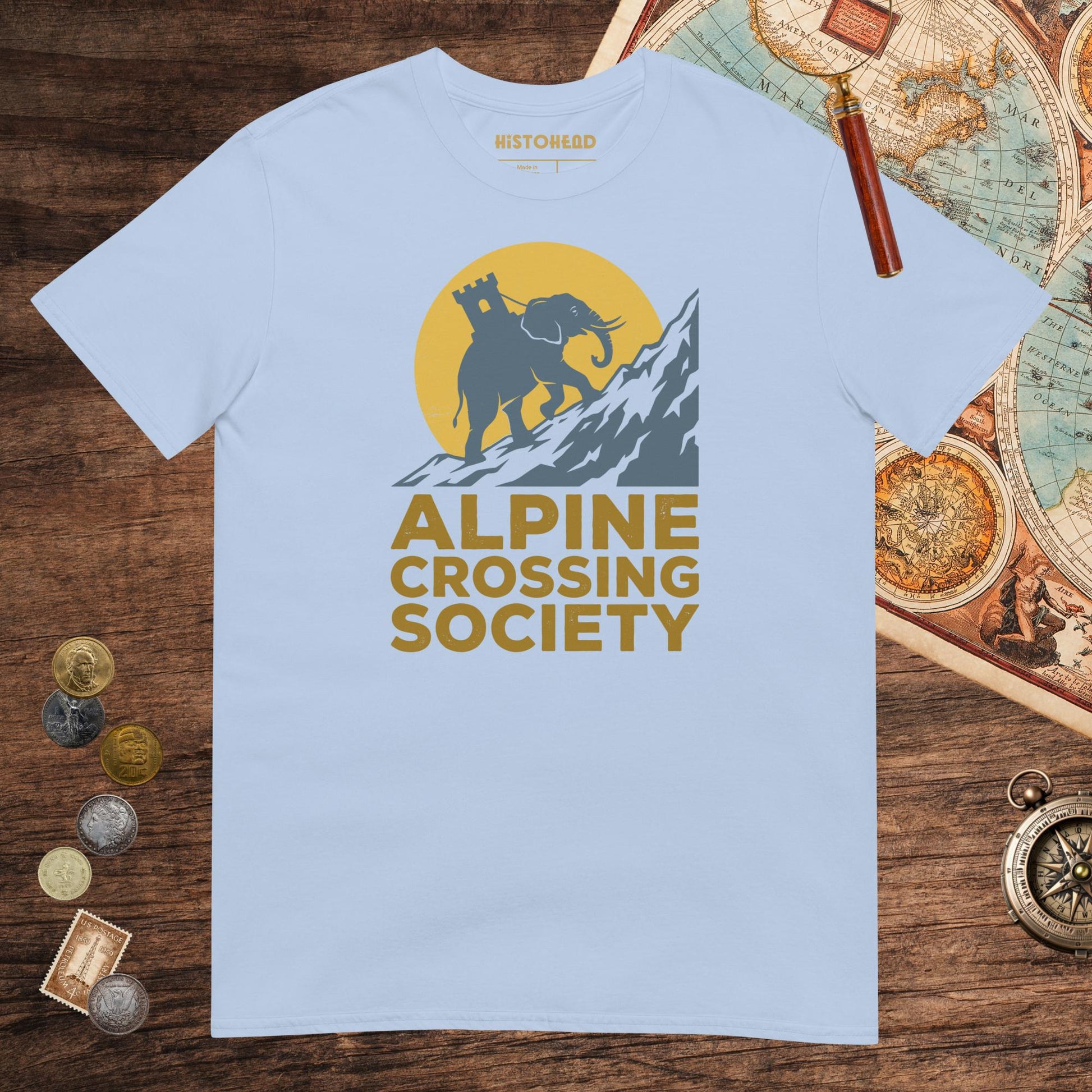 Light Blue Alpine Crossing Society Tee - history buff gift by HistoHead