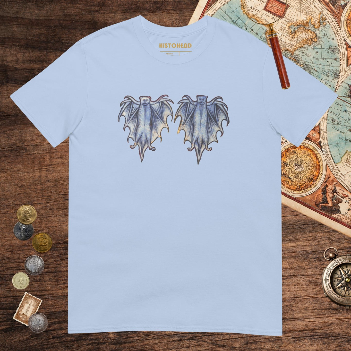 Light Blue Two Weird Medieval Bats Tee - history buff gift by HistoHead