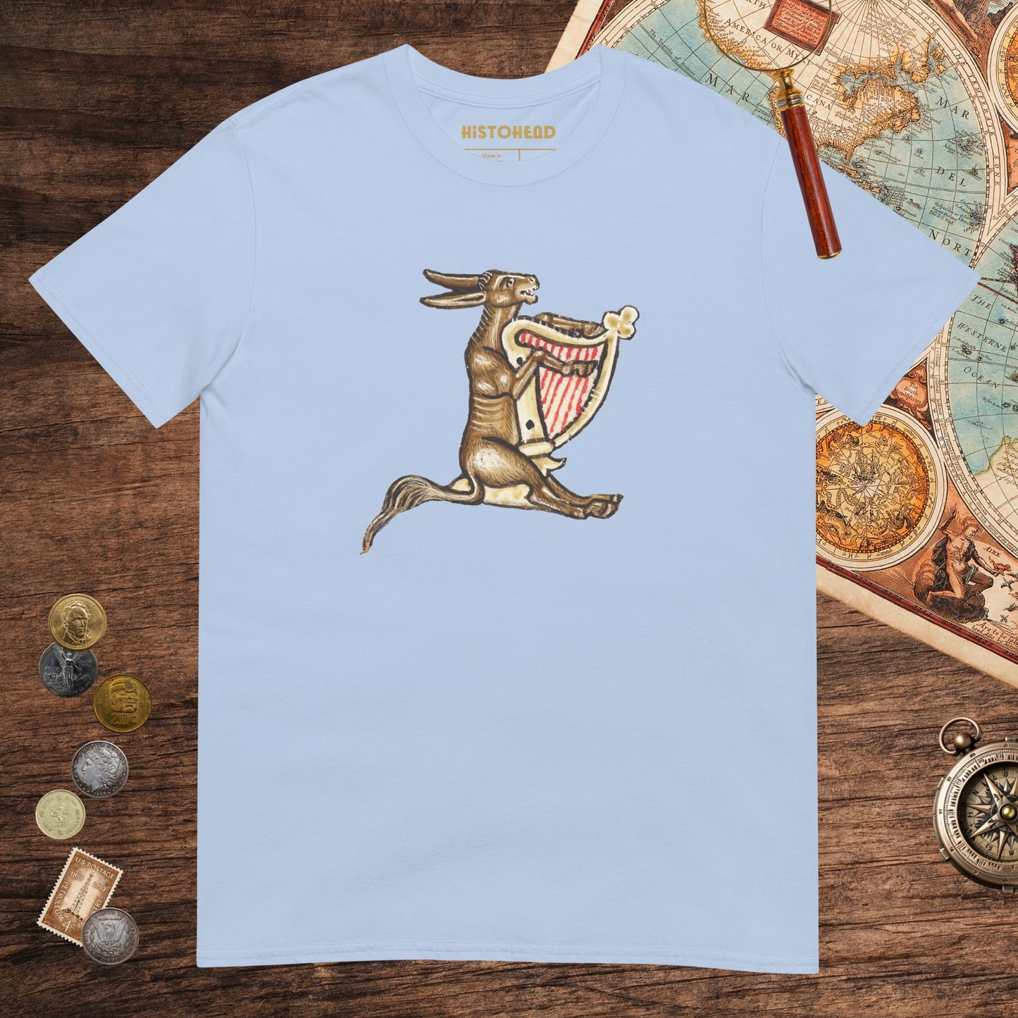 Light Blue Weird Medieval Donkey Harpist Tee - history buff gift by HistoHead