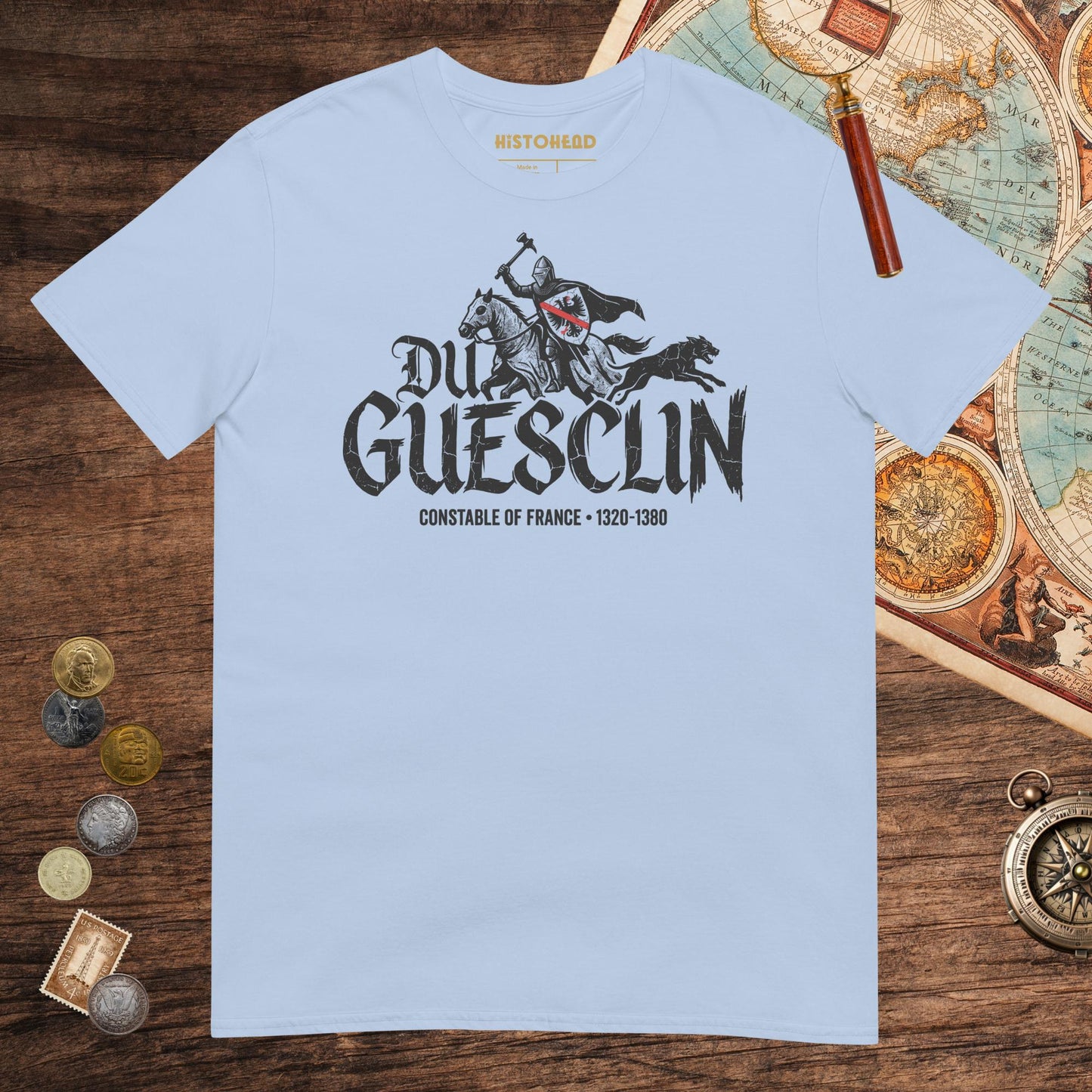 Light Blue Du Guesclin Tee - history buff gift by HistoHead