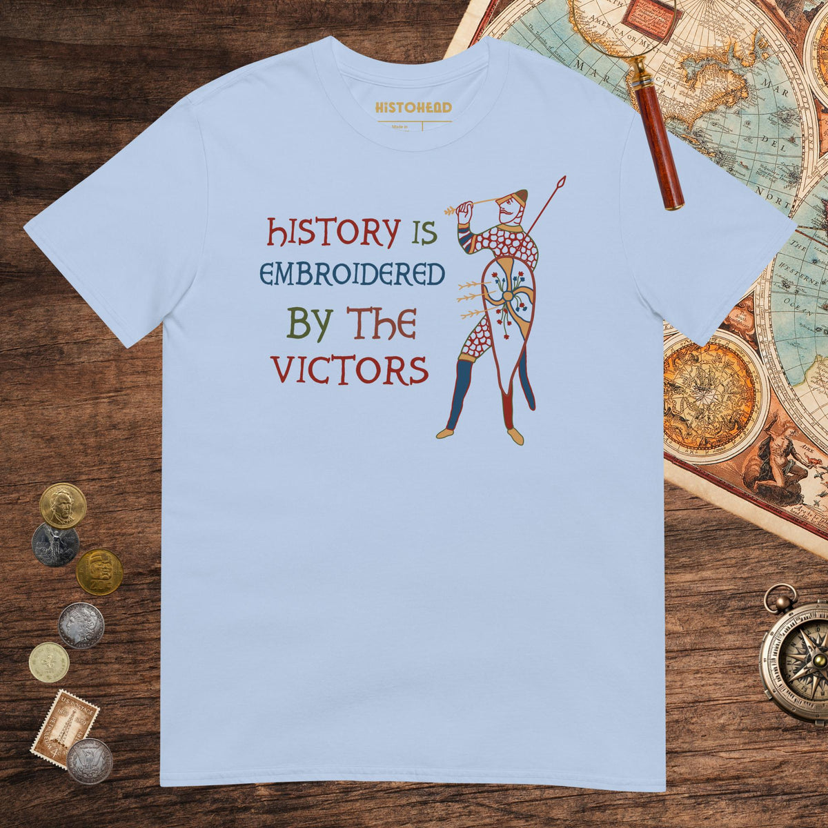 Light Blue Harold Godwinson History Is Embroidered by the Victors Bayeux Tapestry Tee - history buff gift by HistoHead