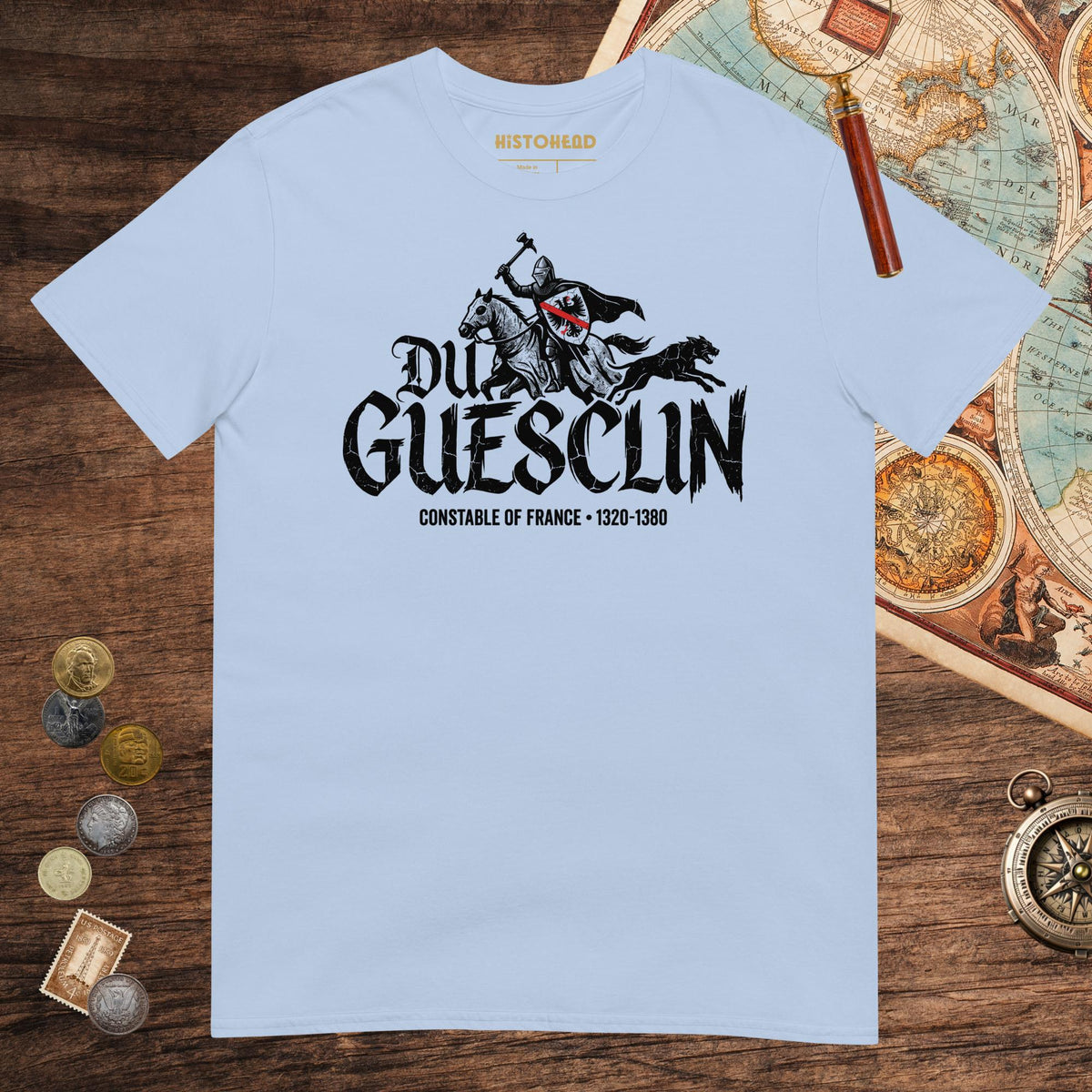 Light Blue Du Guesclin Tee - history buff gift by HistoHead