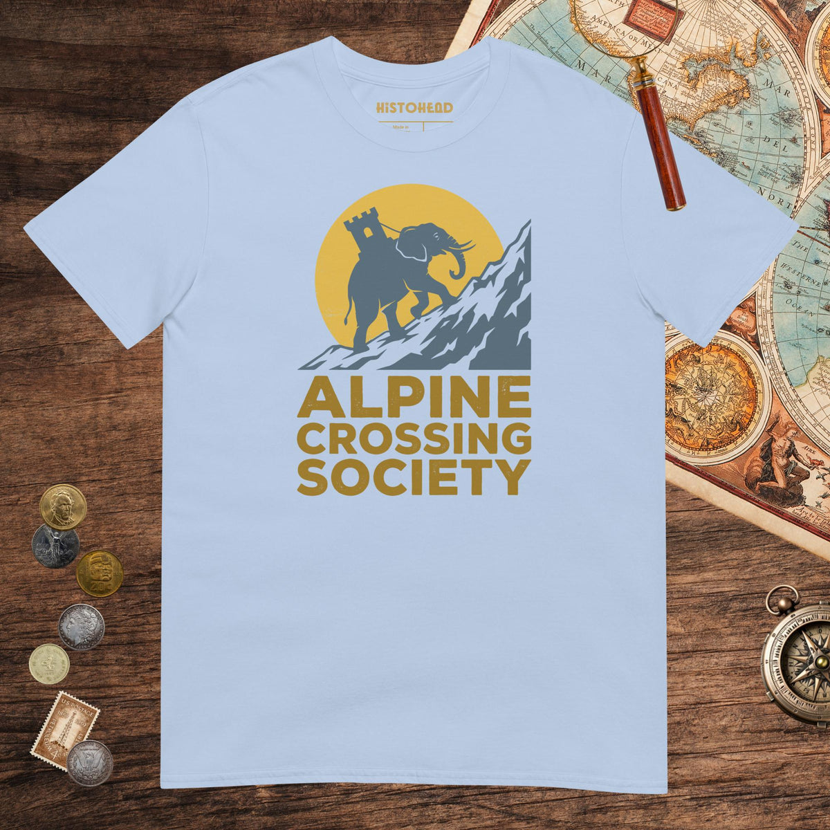 Light Blue Alpine Crossing Society Tee - history buff gift by HistoHead