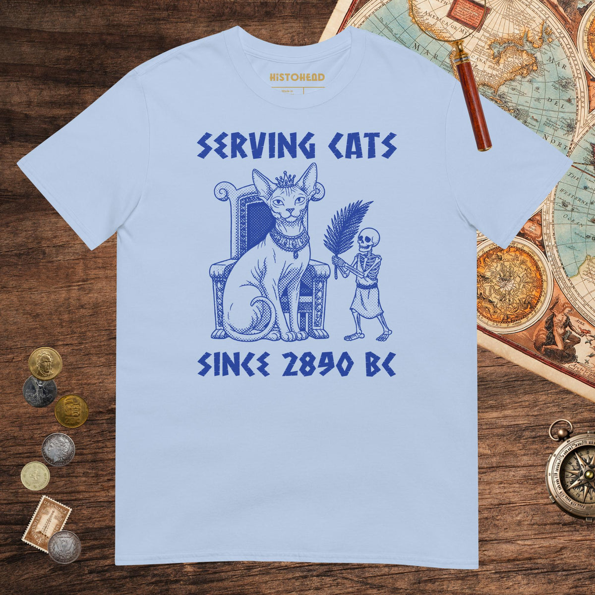 Light Blue Serving Cats Since 2890 BC Tee - history buff gift by HistoHead