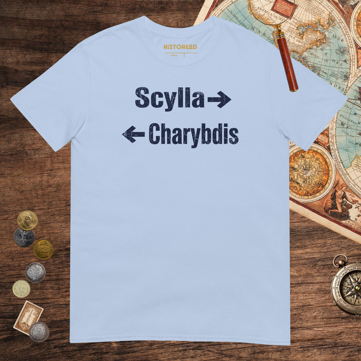 Light Blue Between Scylla and Charybdis Tee - history buff gift by HistoHead