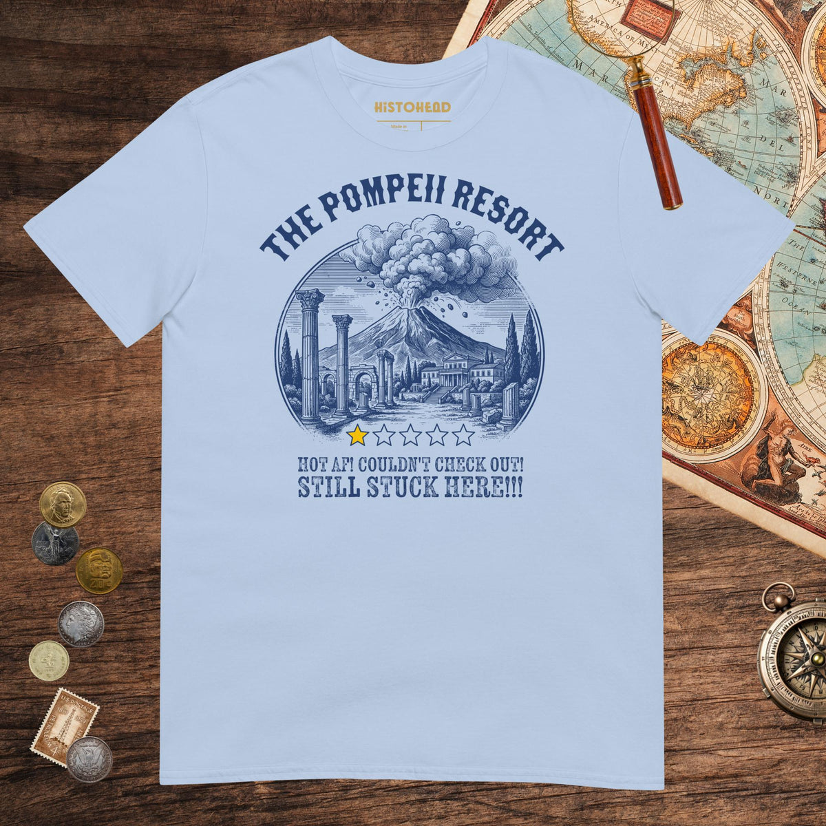 Light Blue The Pompeii Resort Review Tee - history buff gift by HistoHead