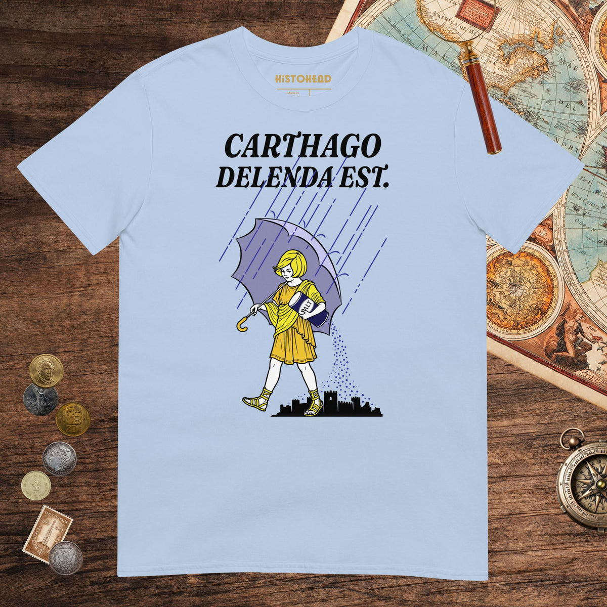 Light Blue Carthago Delenda Est Salt Girl Tee - history buff gift by HistoHead