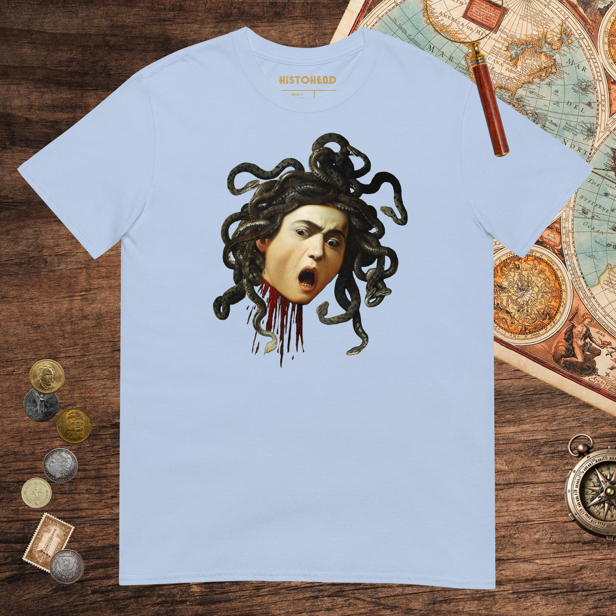 Light Blue Medusa by Caravaggio Tee - history buff gift by HistoHead