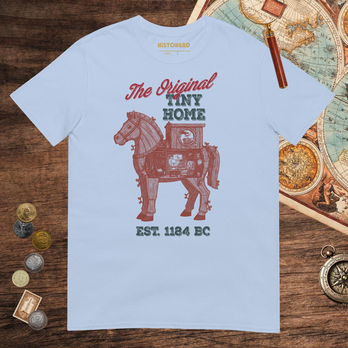Light Blue Trojan Horse the Original Tiny Home Tee - history buff gift by HistoHead
