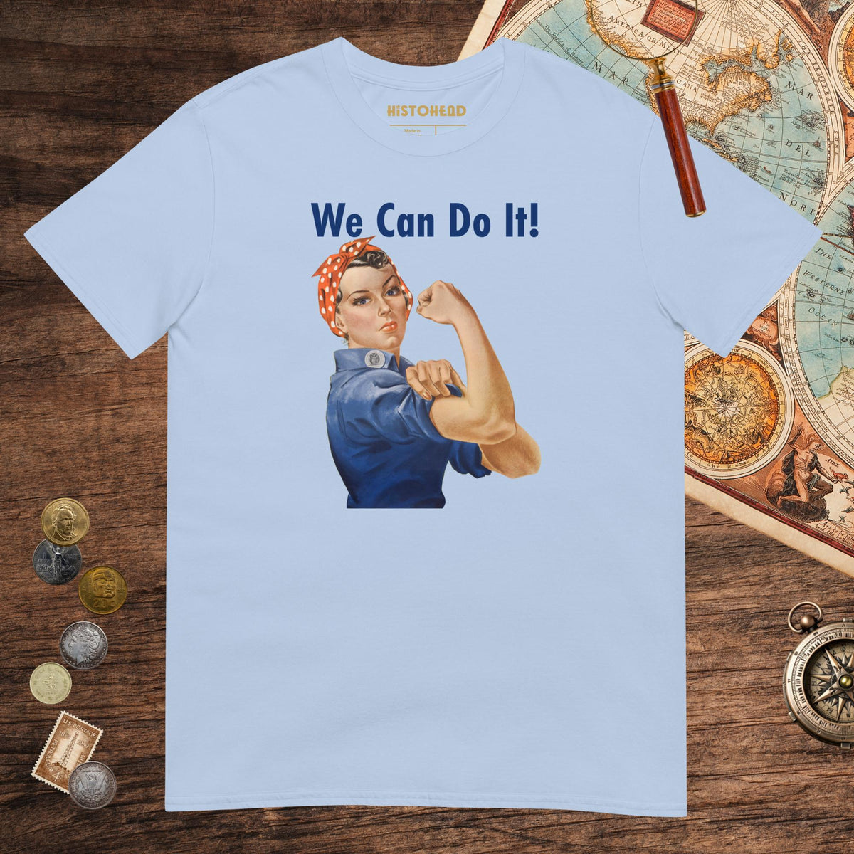 Light Blue Rosie We Can Do It Tee - history buff gift by HistoHead