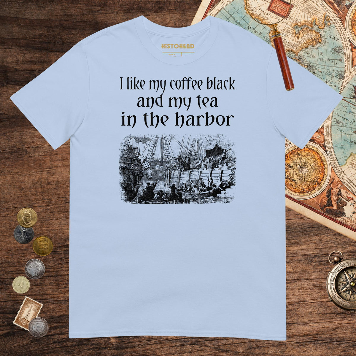 Light Blue Coffee Black Tea in the Harbor Tee - history buff gift by HistoHead