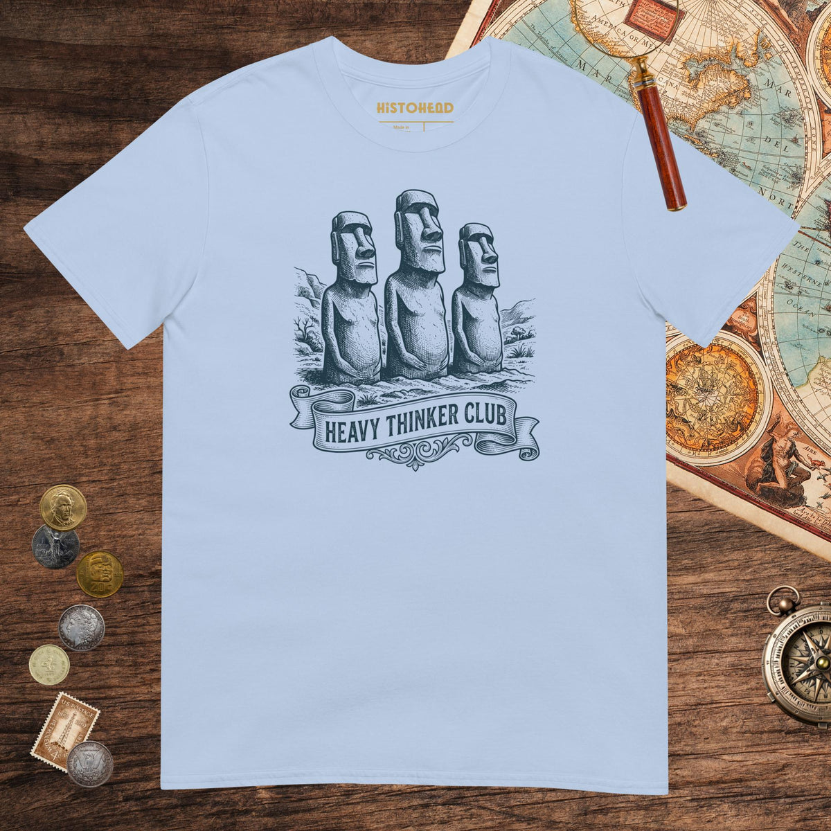 Light Blue Heavy Thinker Club Tee - history buff gift by HistoHead