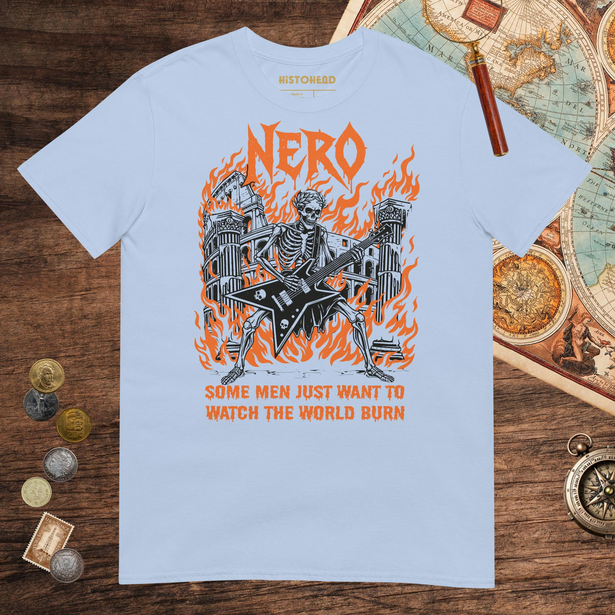 Light Blue Nero Watch the World Burn Tee - history buff gift by HistoHead
