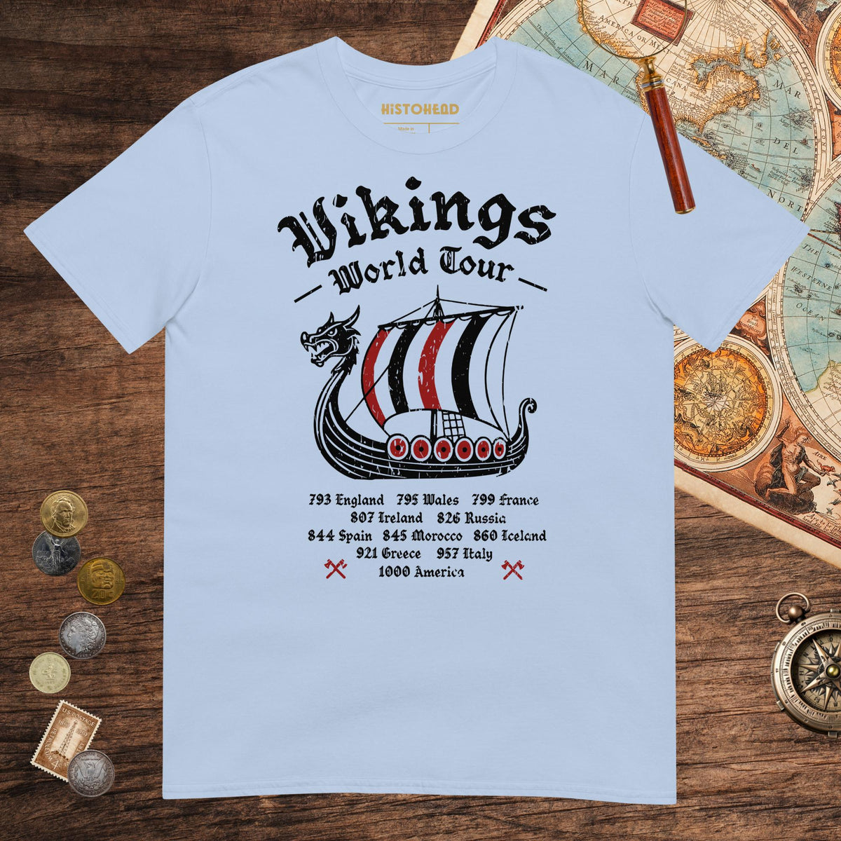 Light Blue Vikings World Tour Tee - history buff gift by HistoHead