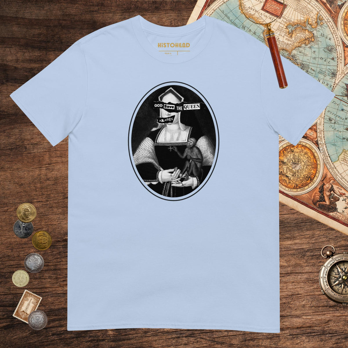 Light Blue God Save the Queen Katherine of Aragon Tee - history buff gift by HistoHead