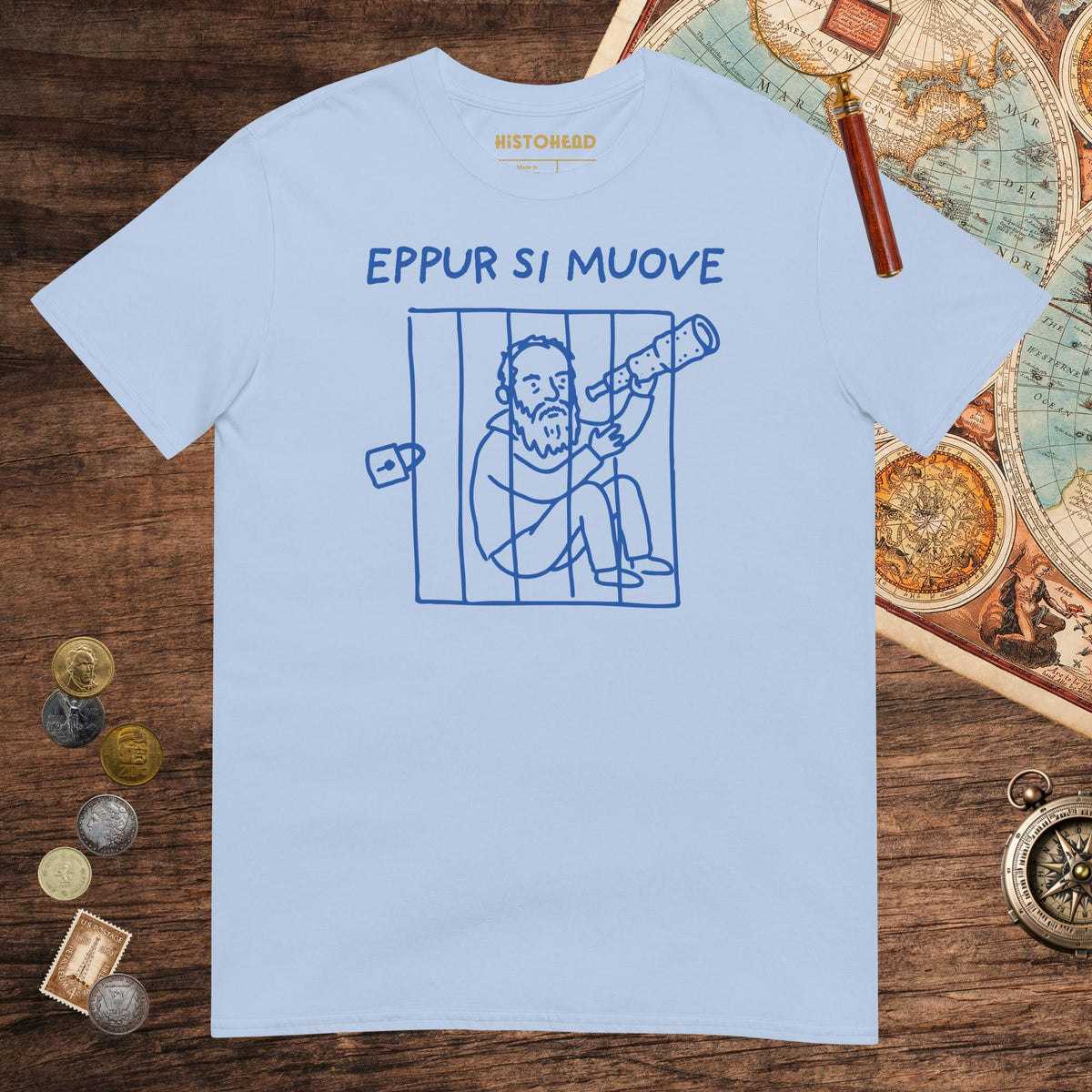 Light Blue Galileo Galilei And Yet It Moves Tee - history buff gift by HistoHead