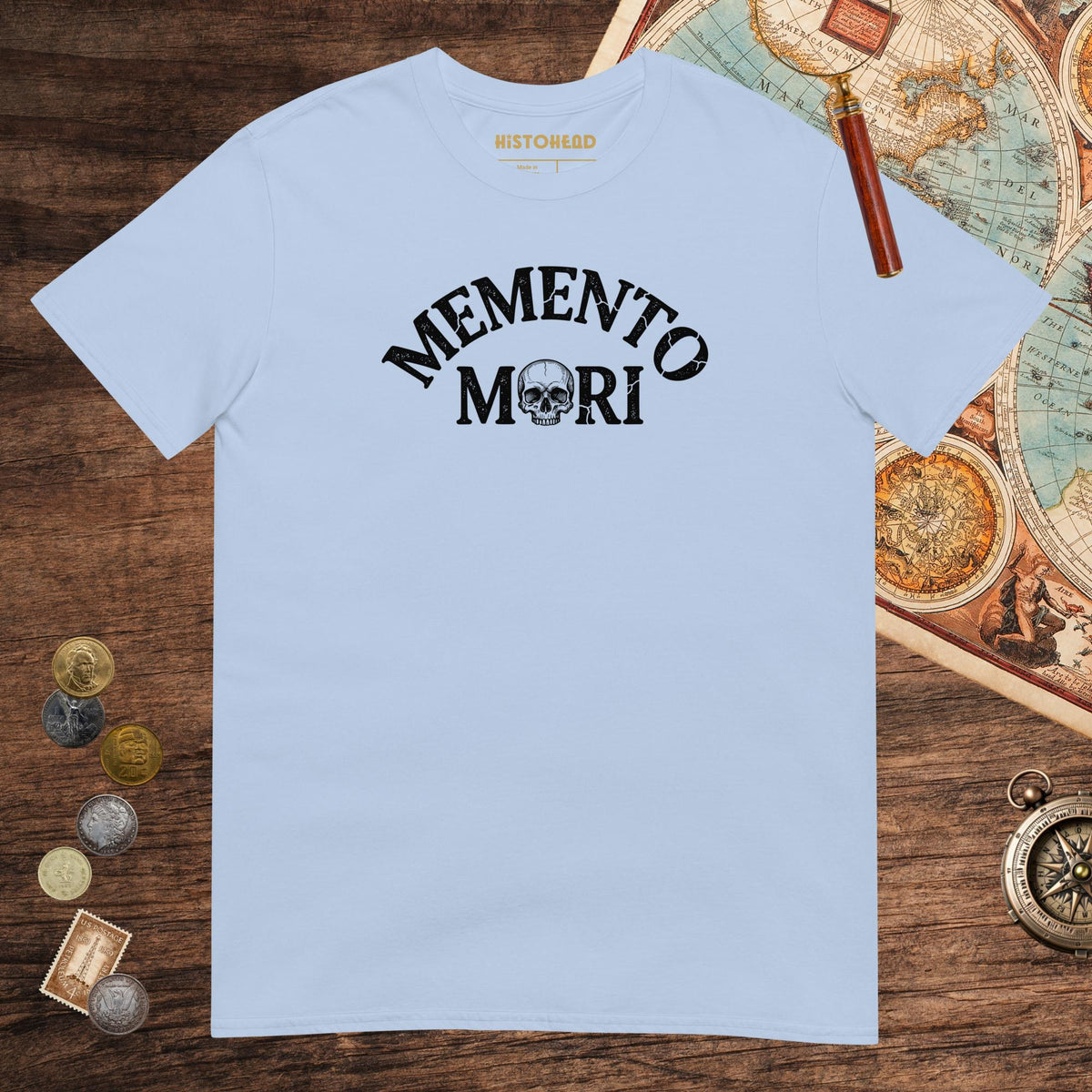 Light Blue Memento Mori Tee - history buff gift by HistoHead