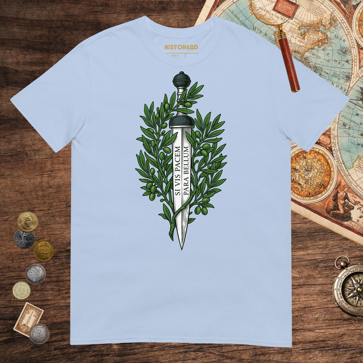 Light Blue Si Vis Pacem Para Bellum Latin Phrase Tee - history buff gift by HistoHead