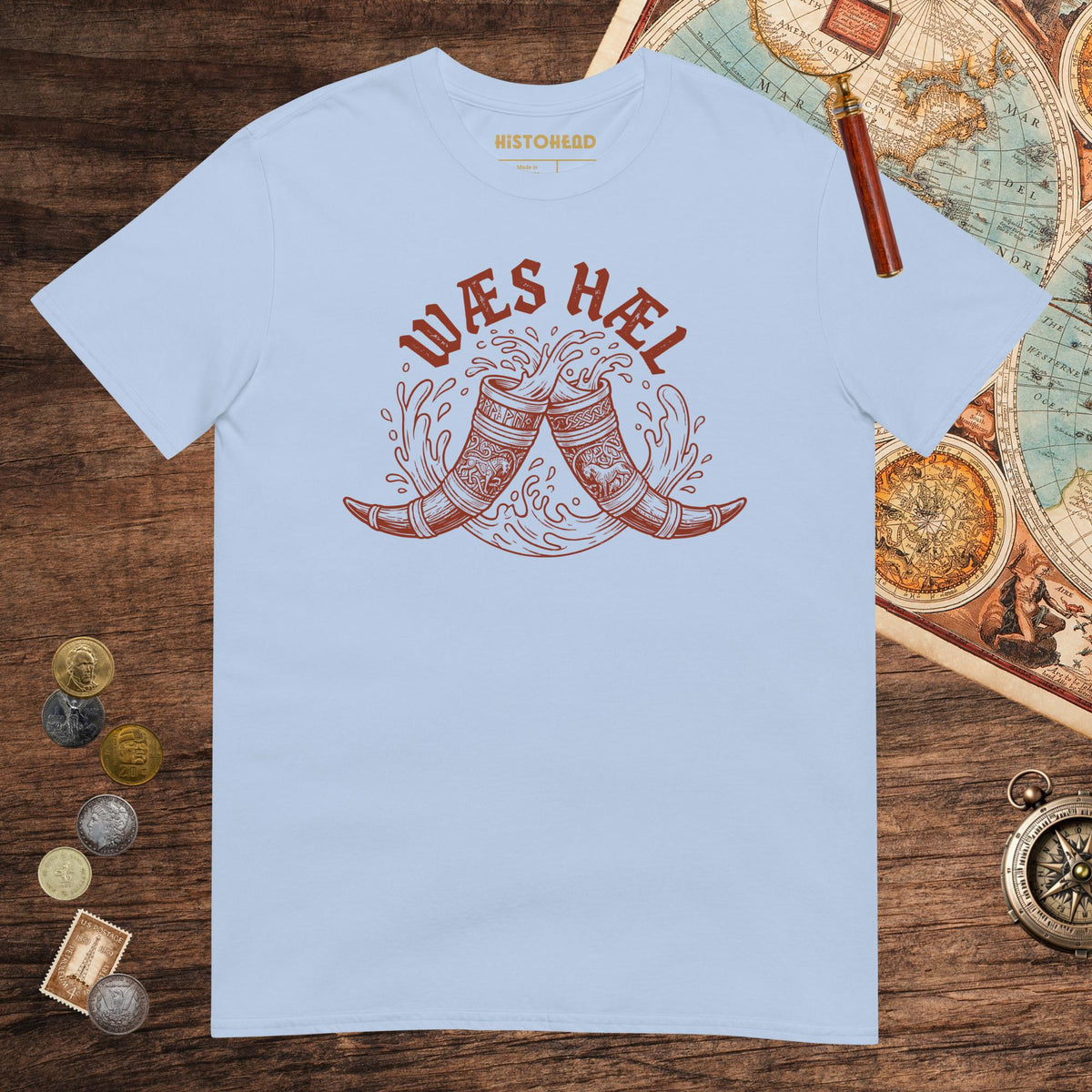 Light Blue Wæs Hæl Tee - history buff gift by HistoHead