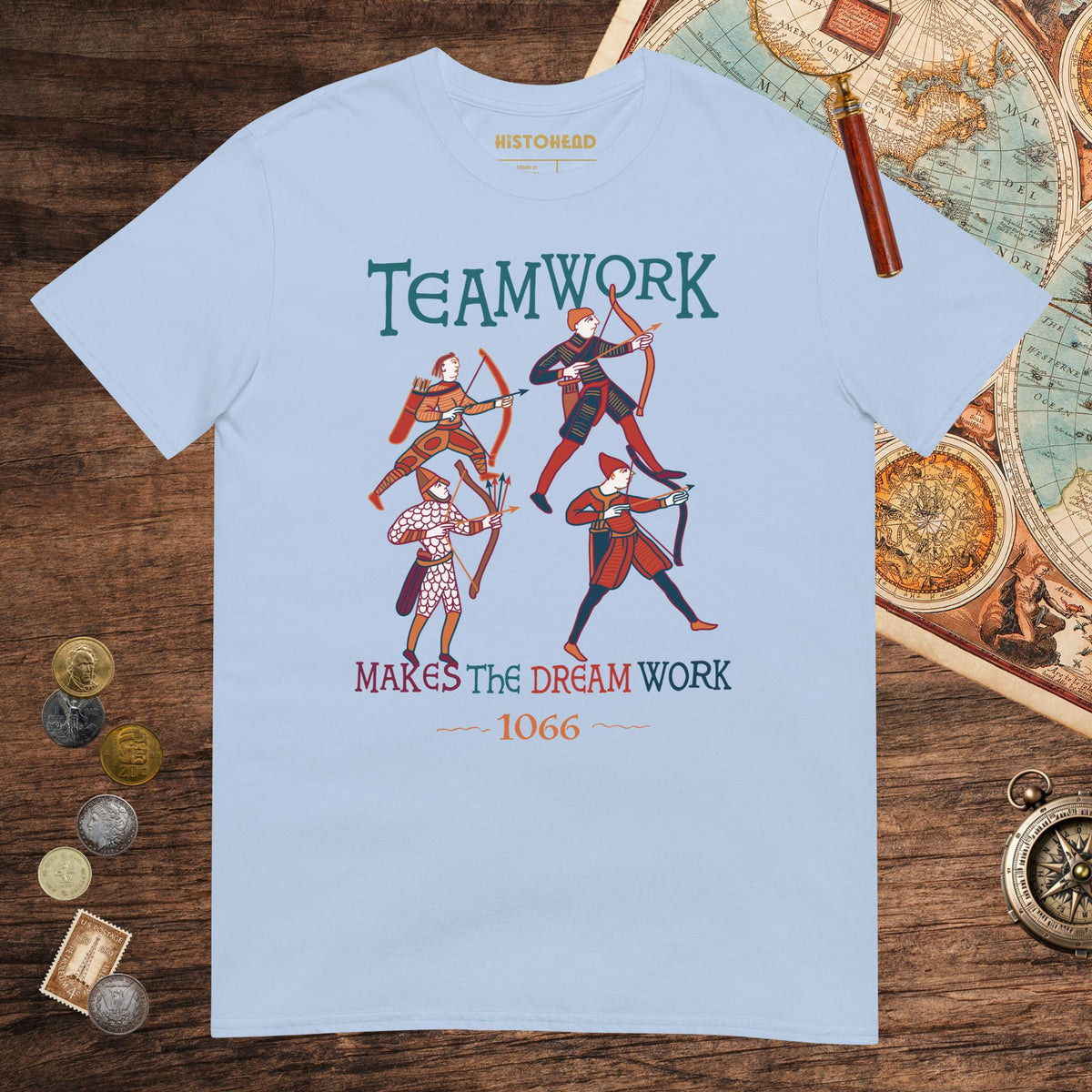 Light Blue Bayeux Tapestry Teamwork Makes the Dream Work Tee - history buff gift by HistoHead