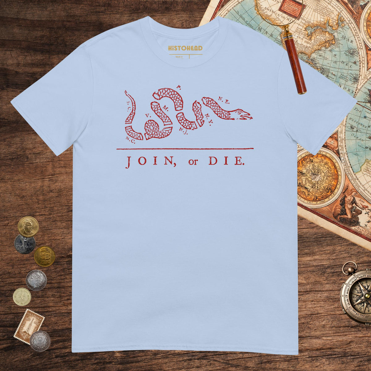 Light Blue Join Or Die Tee - history buff gift by HistoHead