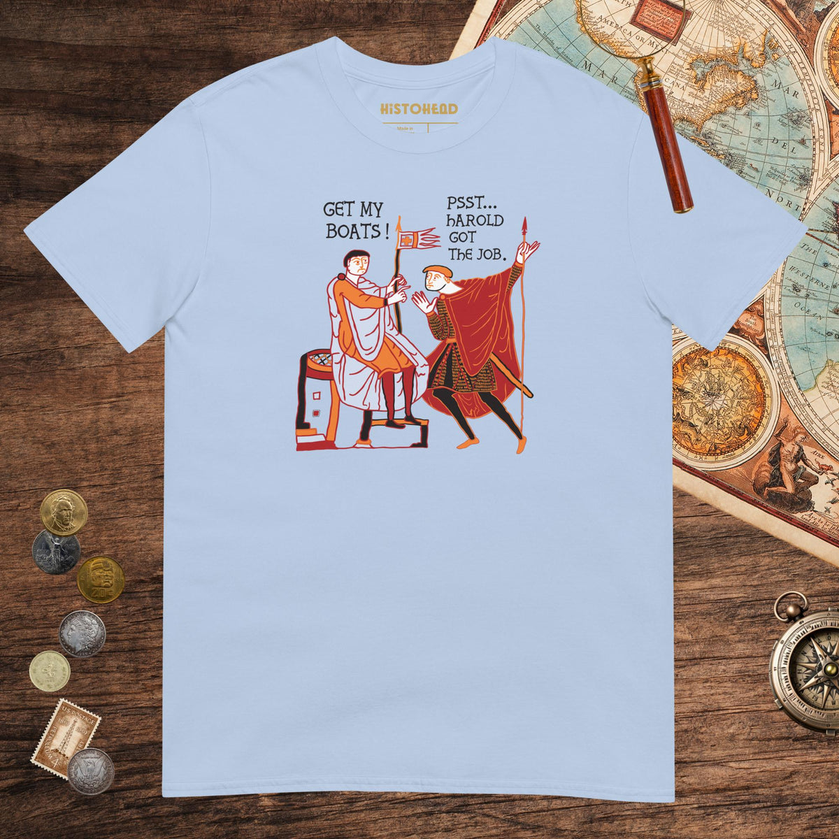 Light Blue Bayeux Tapestry Harold Got the Job Tee - history buff gift by HistoHead