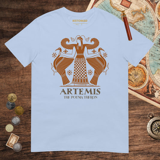 Light Blue Artemis the Potnia Theron Pottery Art Tee - history buff gift by HistoHead