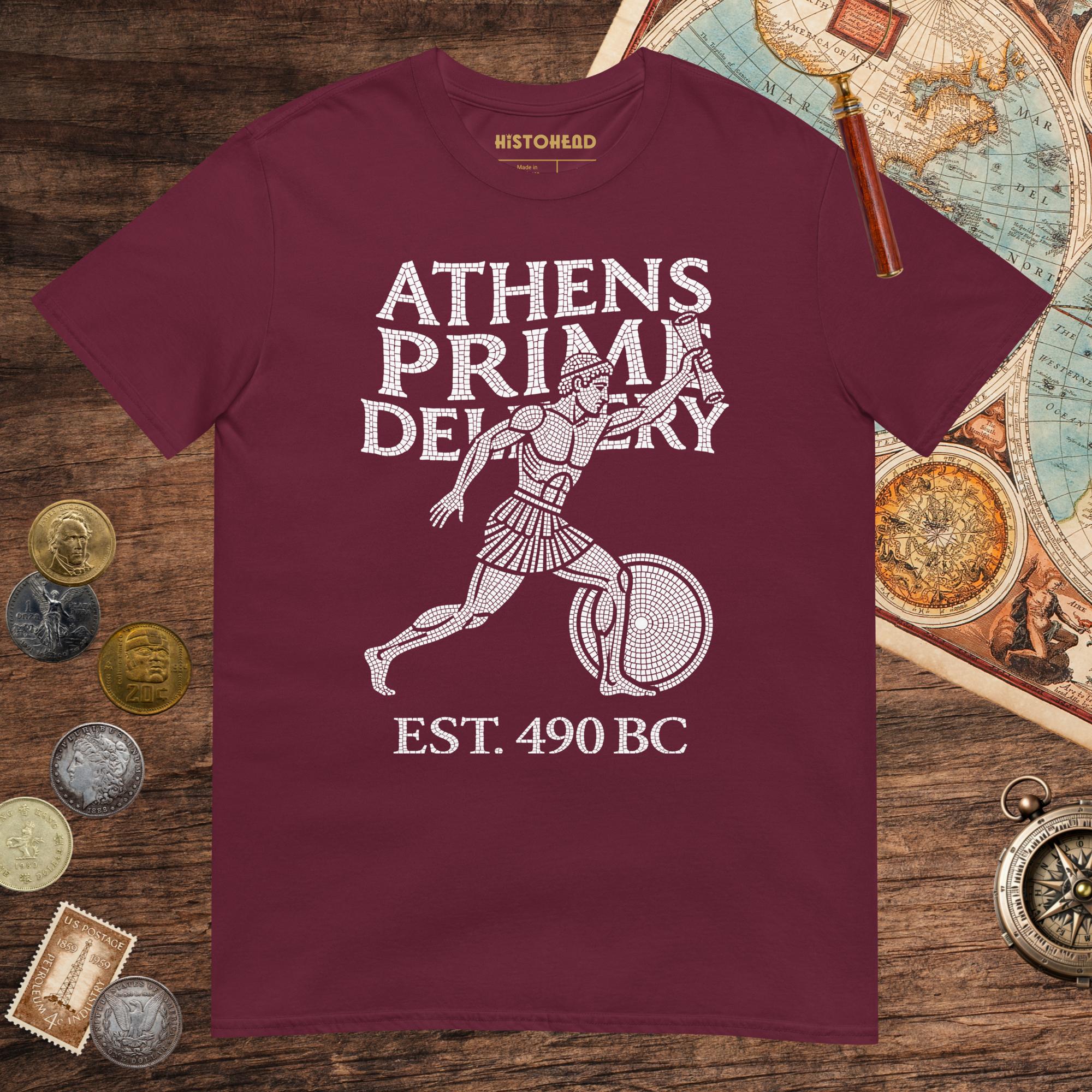 Maroon Athens Prime Delivery Tee - history buff gift by HistoHead