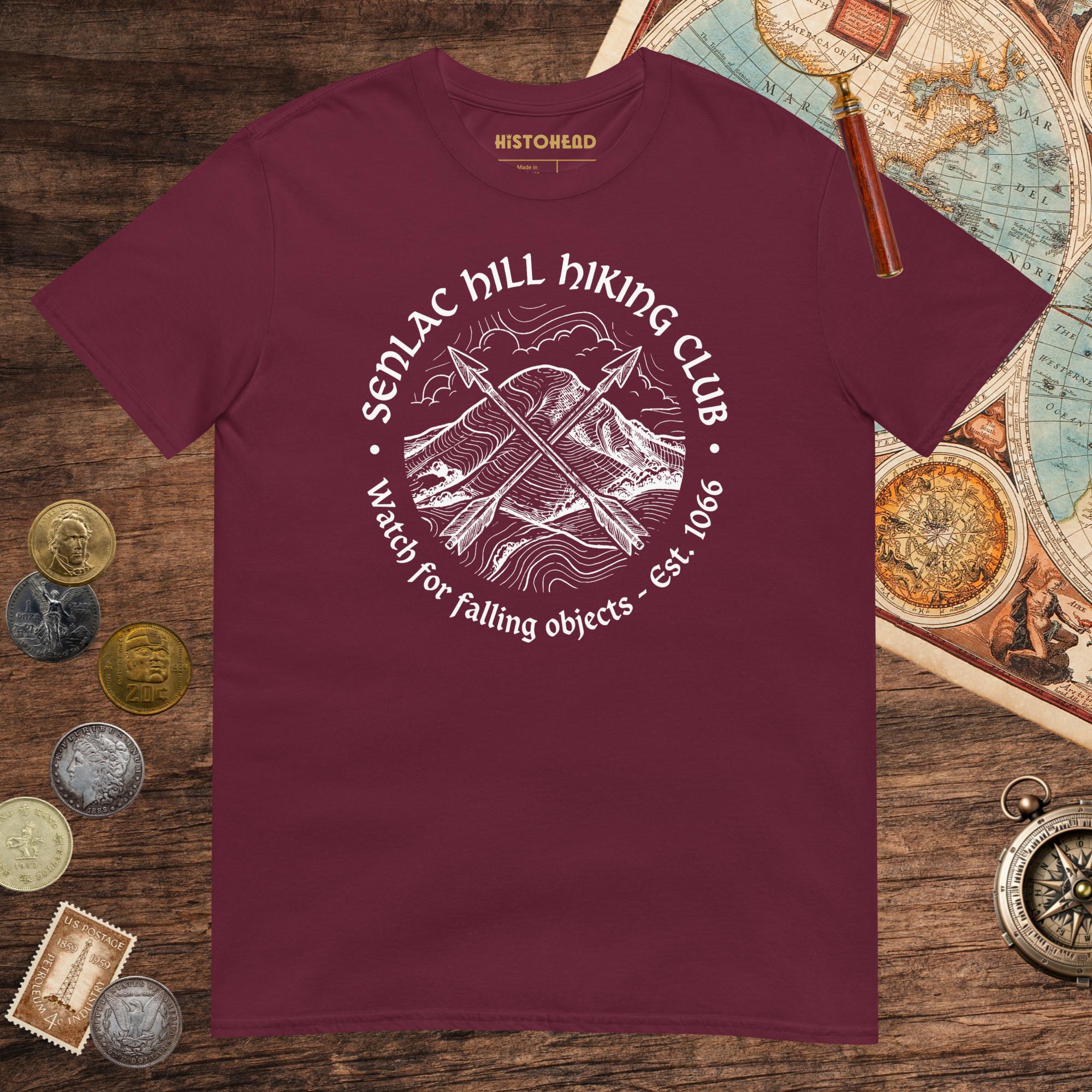 Maroon Senlac Hill Hiking Club Tee - history buff gift by HistoHead