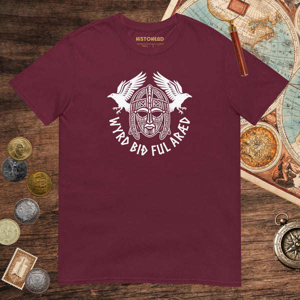 Maroon Wyrd Bið Ful Aræd Sutton Hoo Helmet Edition Tee - history buff gift by HistoHead