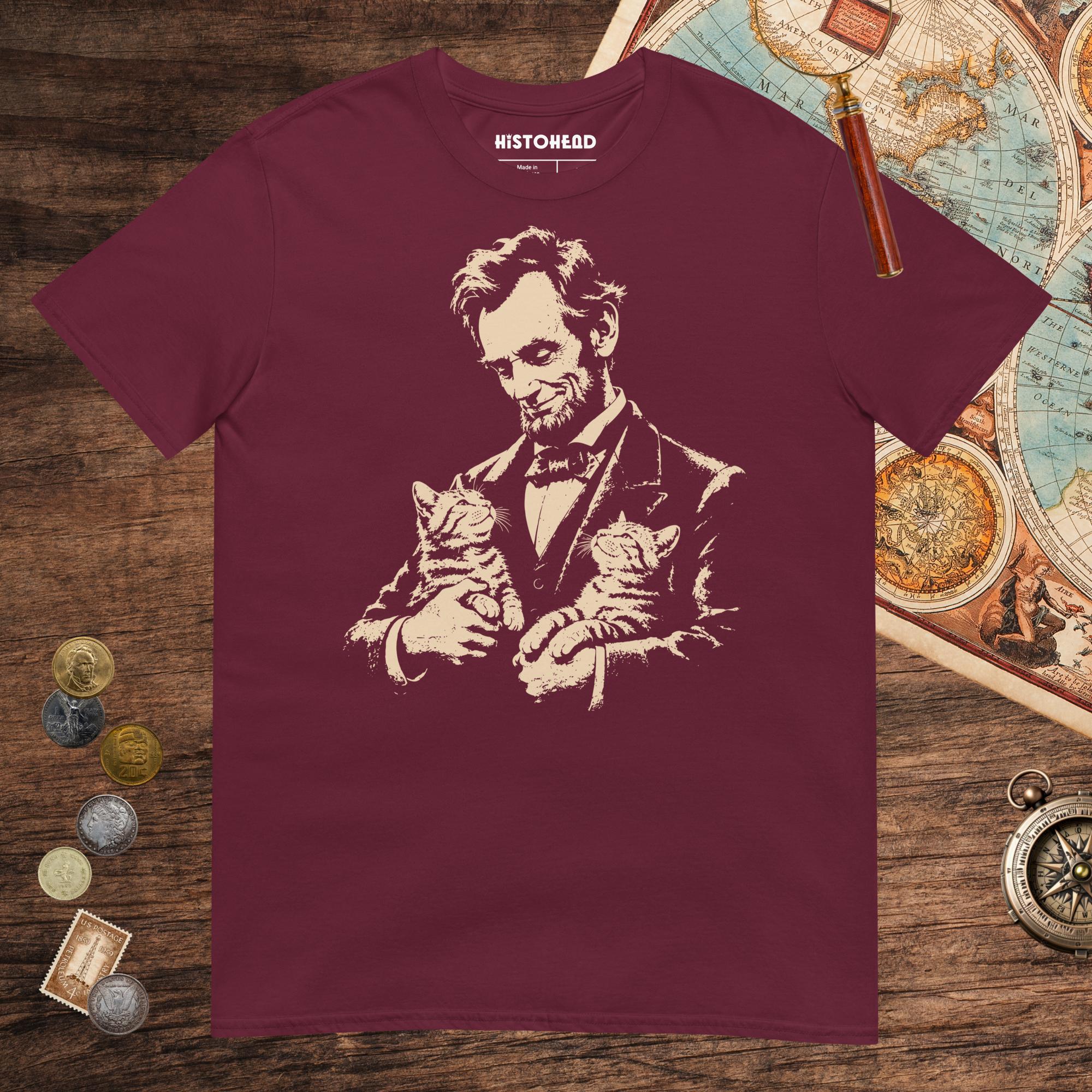 Maroon Lincoln's Cats Tee - history buff gift by HistoHead