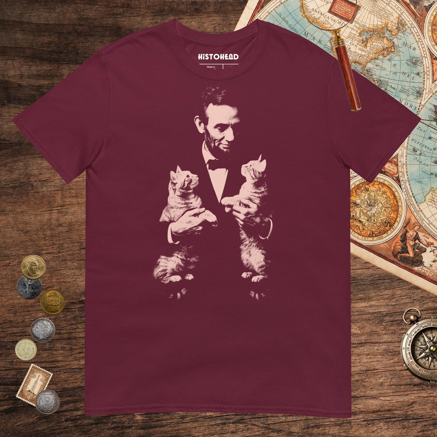 Maroon Lincoln Kittens Tee - history buff gift by HistoHead