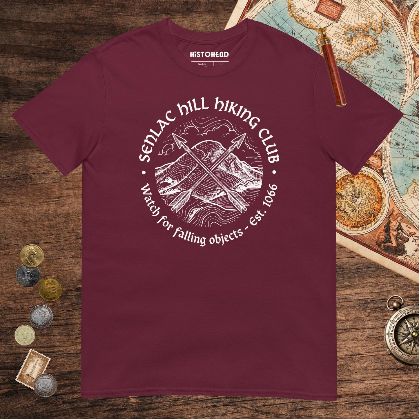 Maroon Senlac Hill Hiking Club Tee - history buff gift by HistoHead