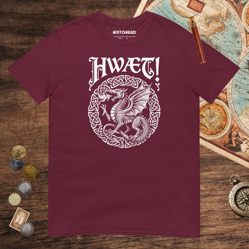 Maroon Hwæt Dragon Tee - history buff gift by HistoHead