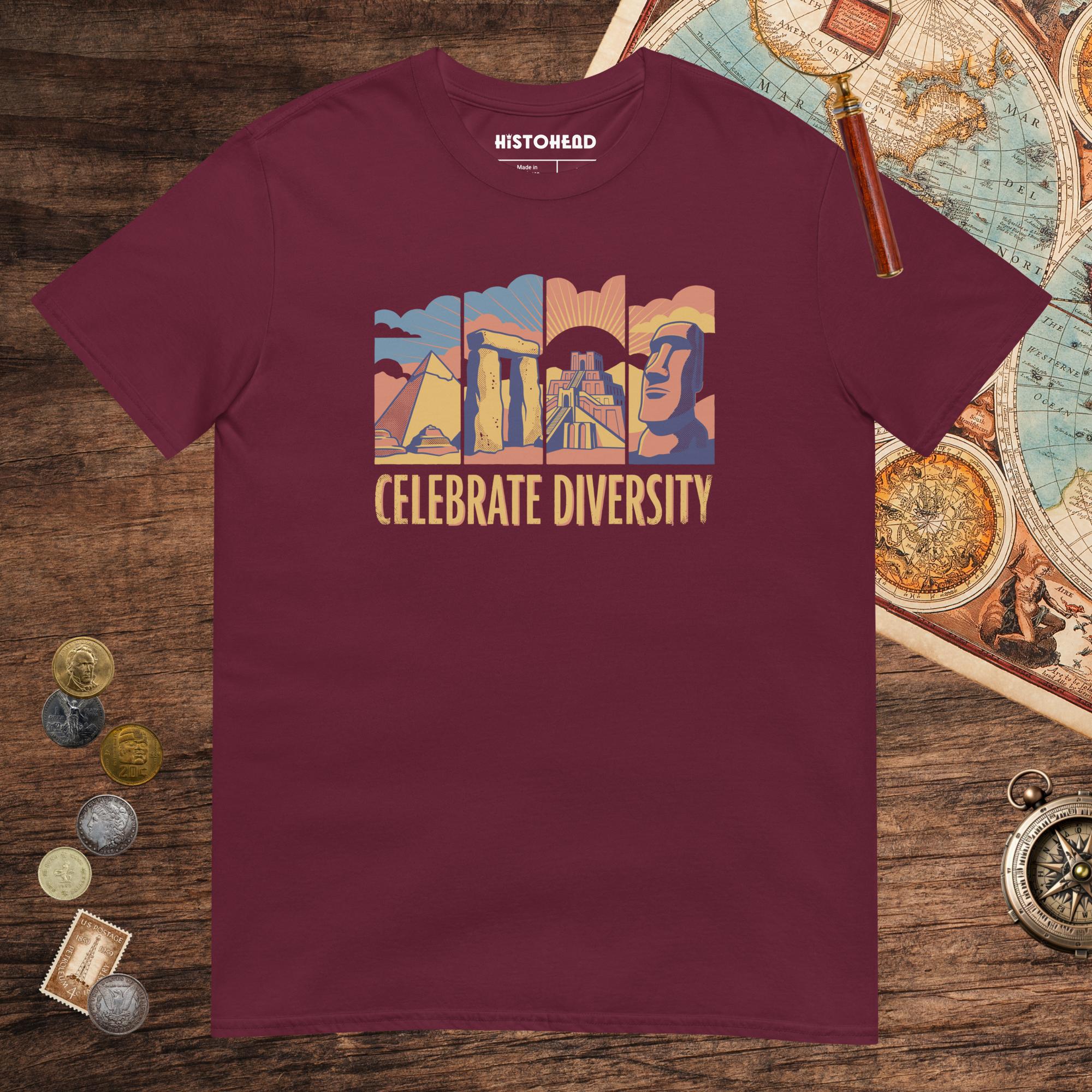 Maroon Celebrate Diversity Stone Wonders Edition Tee - history buff gift by HistoHead