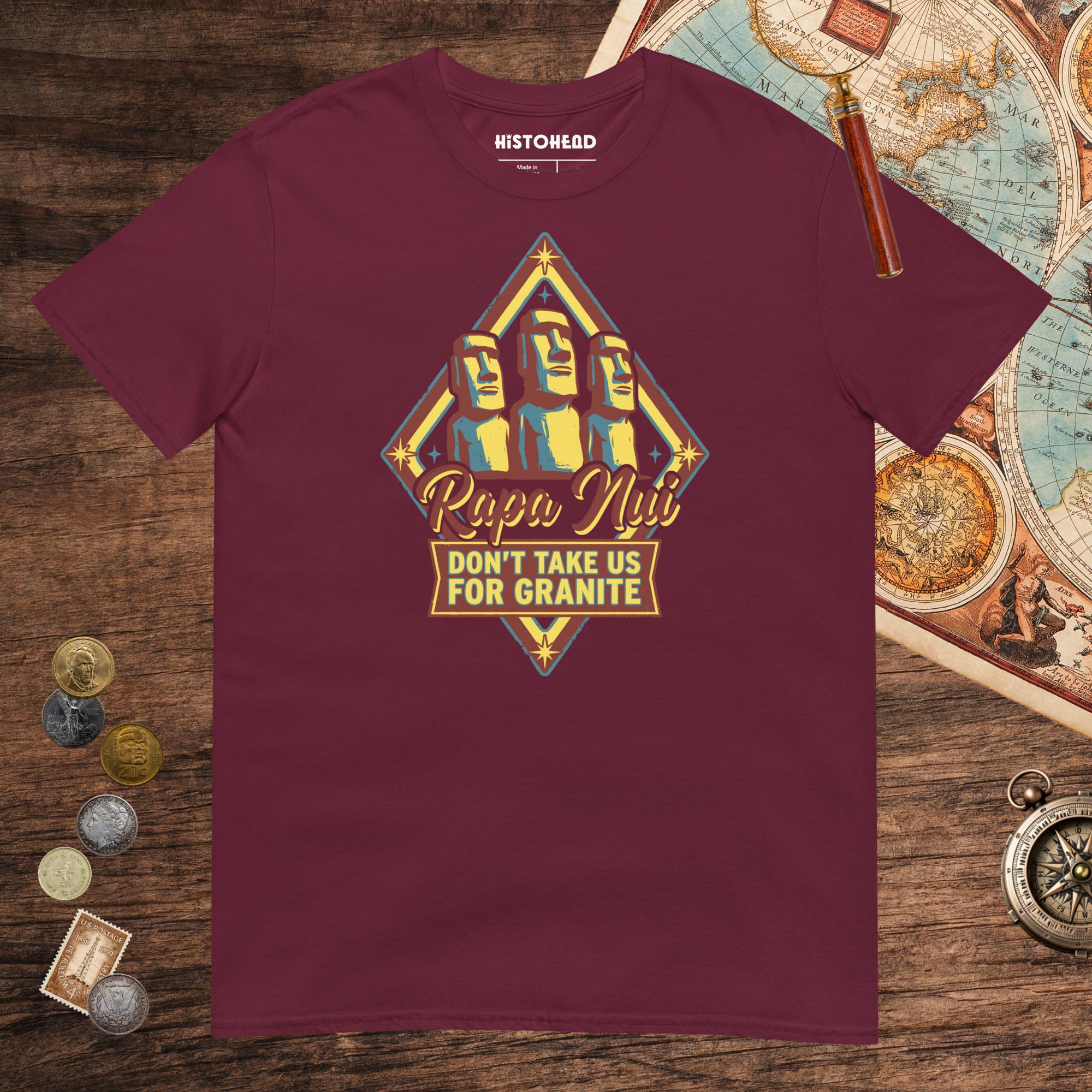 Maroon Rapa Nui Moai Tee - history buff gift by HistoHead