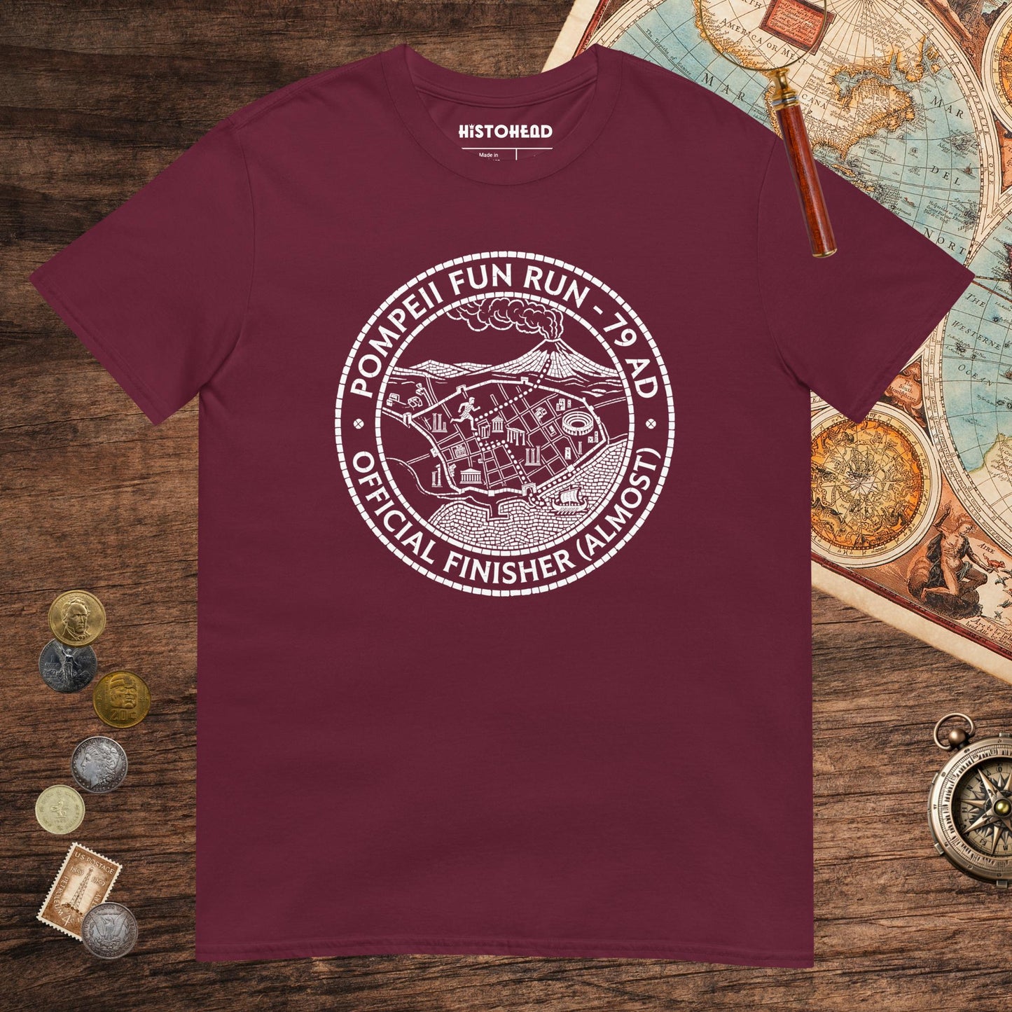 Maroon Pompeii Fun Run Official Finisher Tee - history buff gift by HistoHead