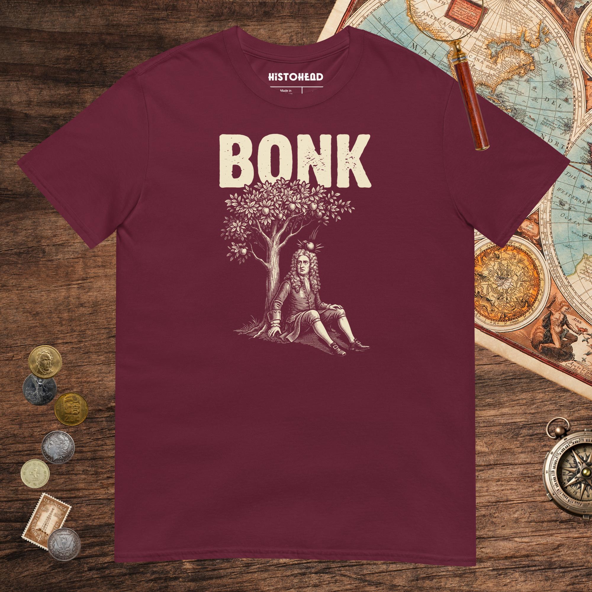 Maroon Newton Bonk Tee - history buff gift by HistoHead