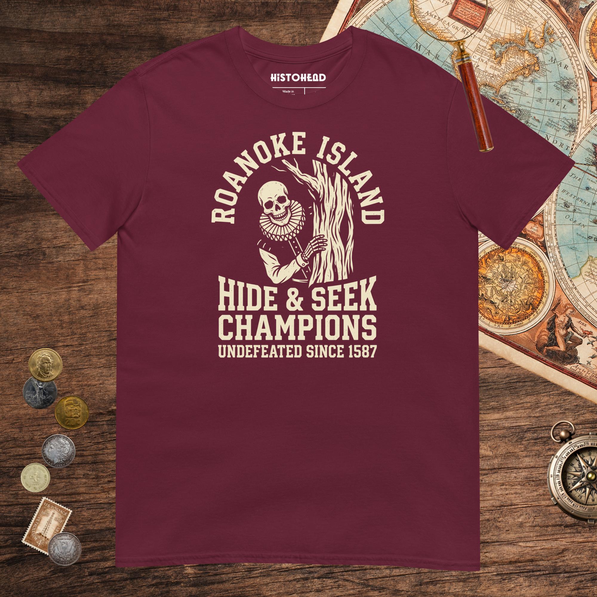 Maroon Roanoke Island Hide & Seek Tee - history buff gift by HistoHead