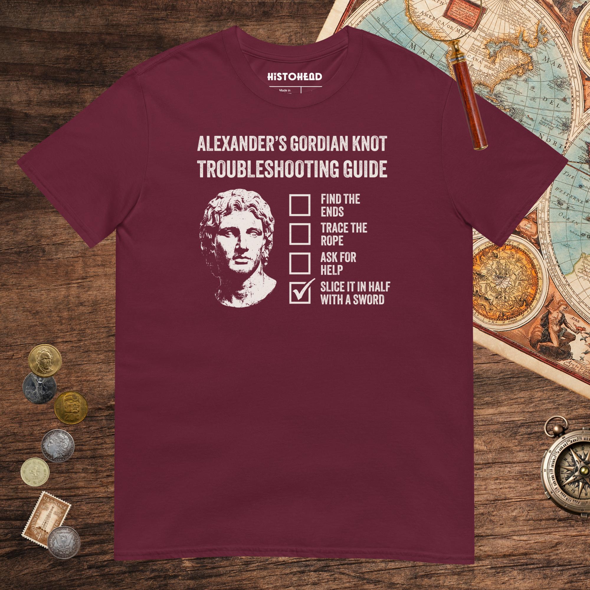 Maroon Alexander's Gordian Knot Guide Tee - history buff gift by HistoHead